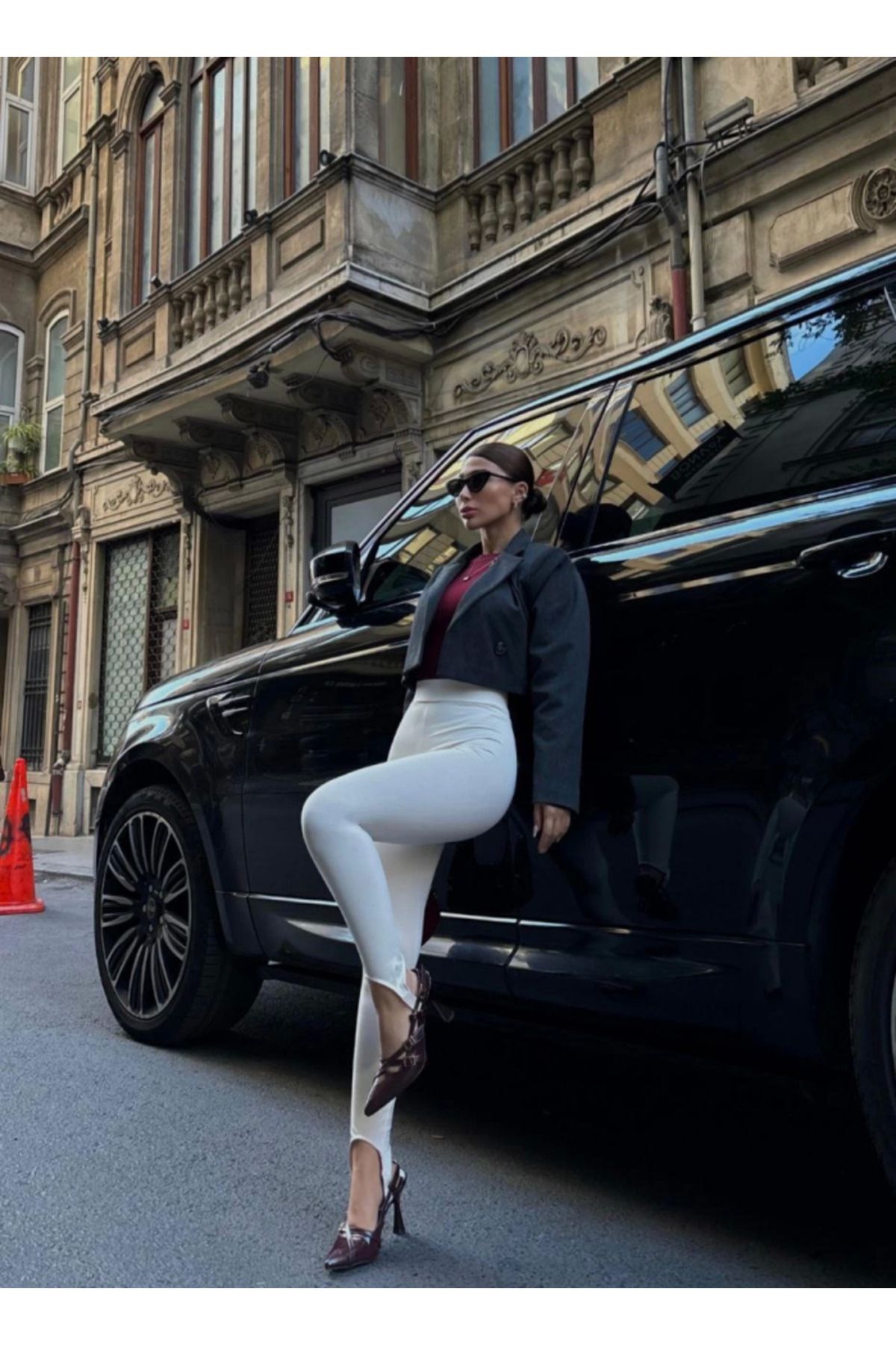 ARUZ MODA Toparlayıcı Füzo Tayt Likralı Ayak Detaylı - Beyaz