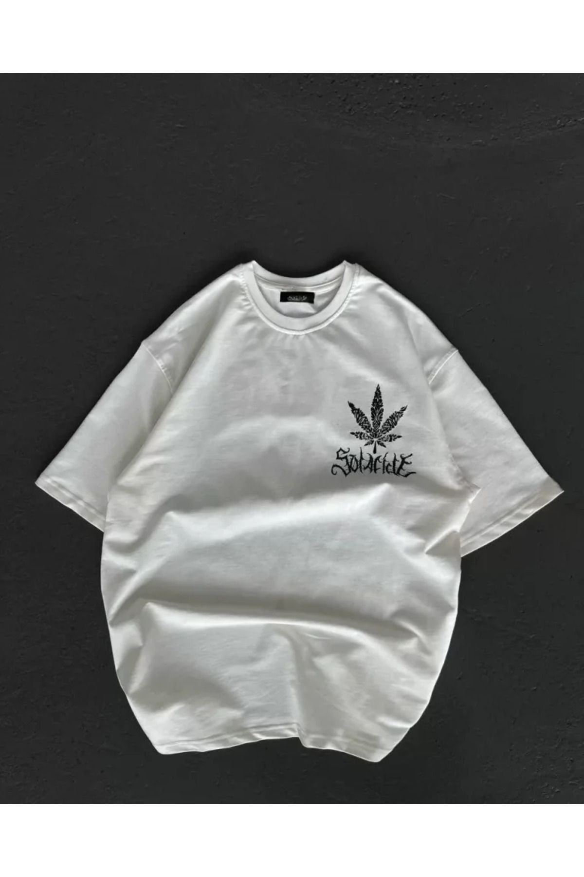 ARUZ MODA Unisex Bisiklet Yaka Baskılı Oversize T-Shirt - Beyaz