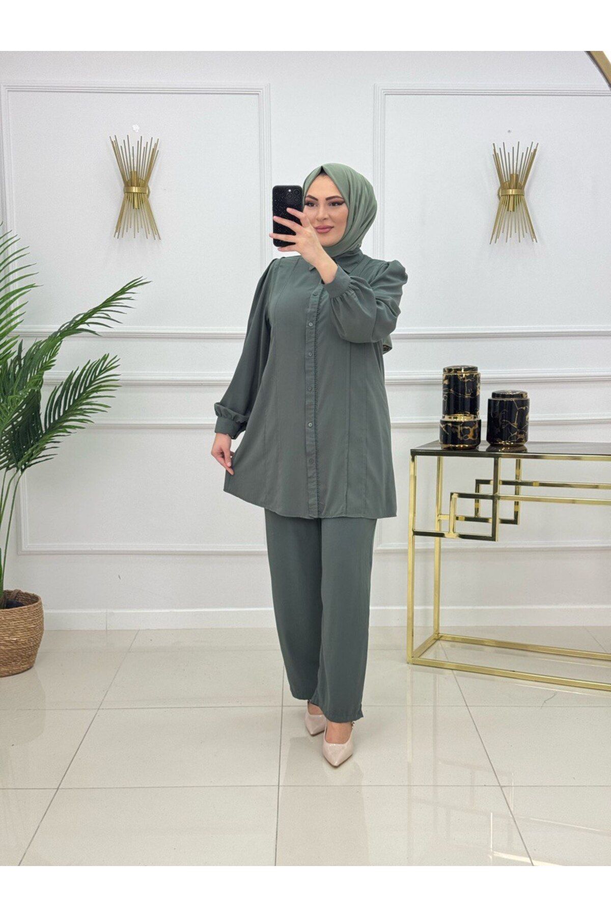 Enans Design Kadın Tesettür 2'Li Takım Tunikli Pantolonlu