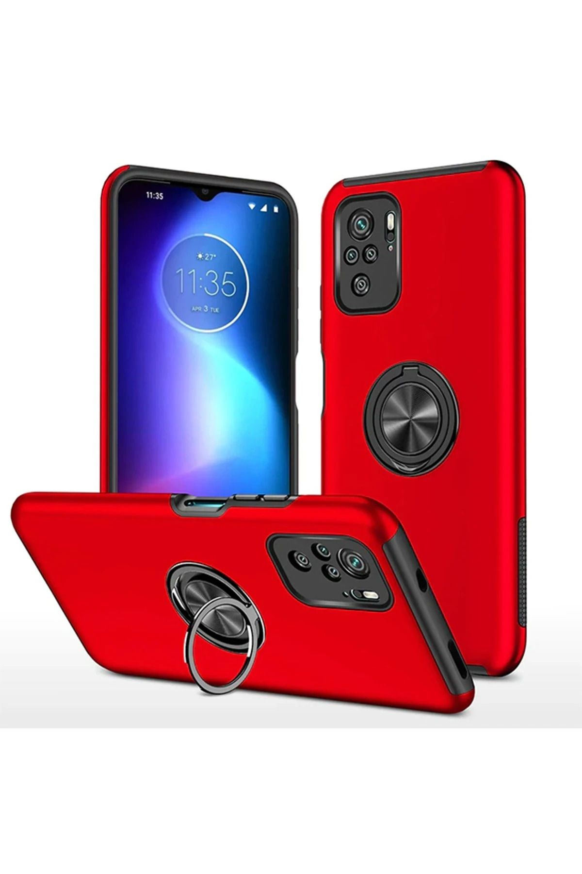 NewFace Xiaomi Poco F3 Kılıf Elit Yüzüklü Kapak - Kırmızı SVLRS