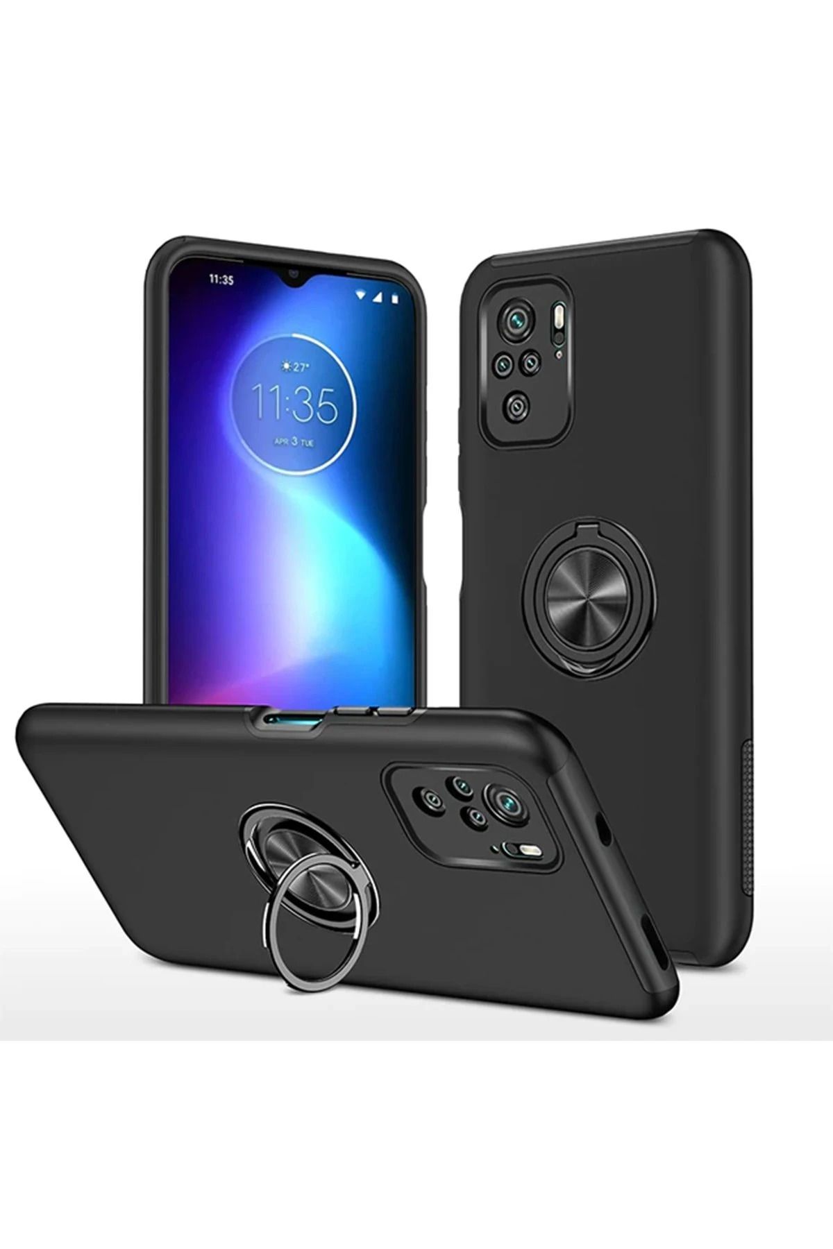 NewFace Xiaomi Poco F3 Kılıf Elit Yüzüklü Kapak - Siyah BSTMY