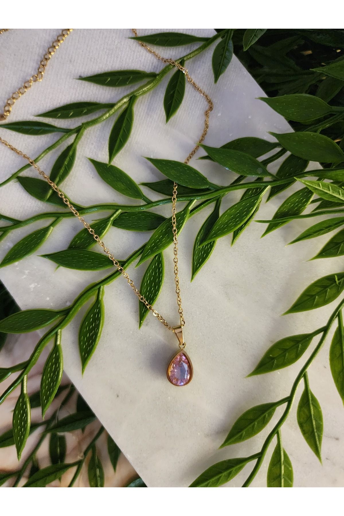 ALLEGRİA PEMBE DAMLA MODEL GOLD ÇELİK KOLYE