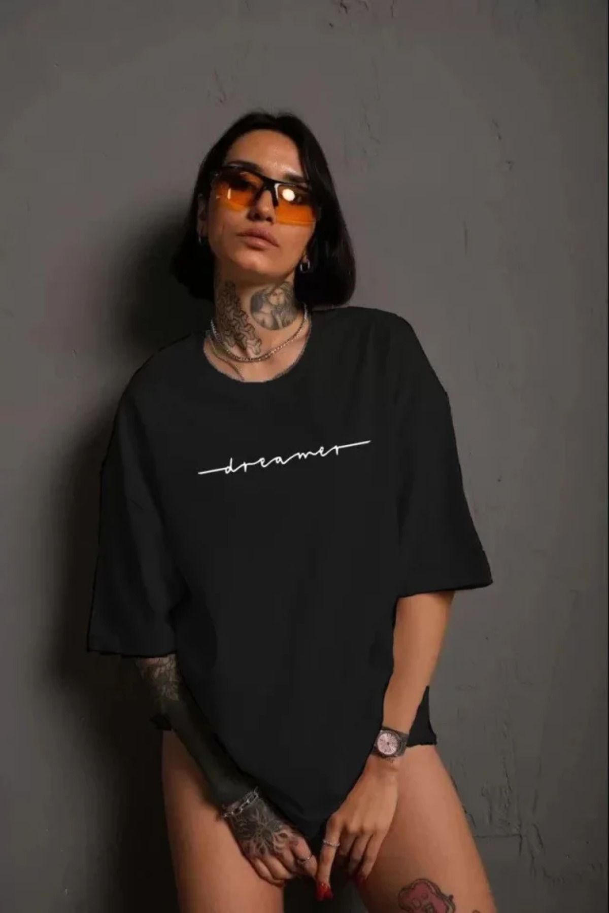 ARUZ MODA Unisex Bisiklet Yaka Baskılı T-Shirt - Siyah
