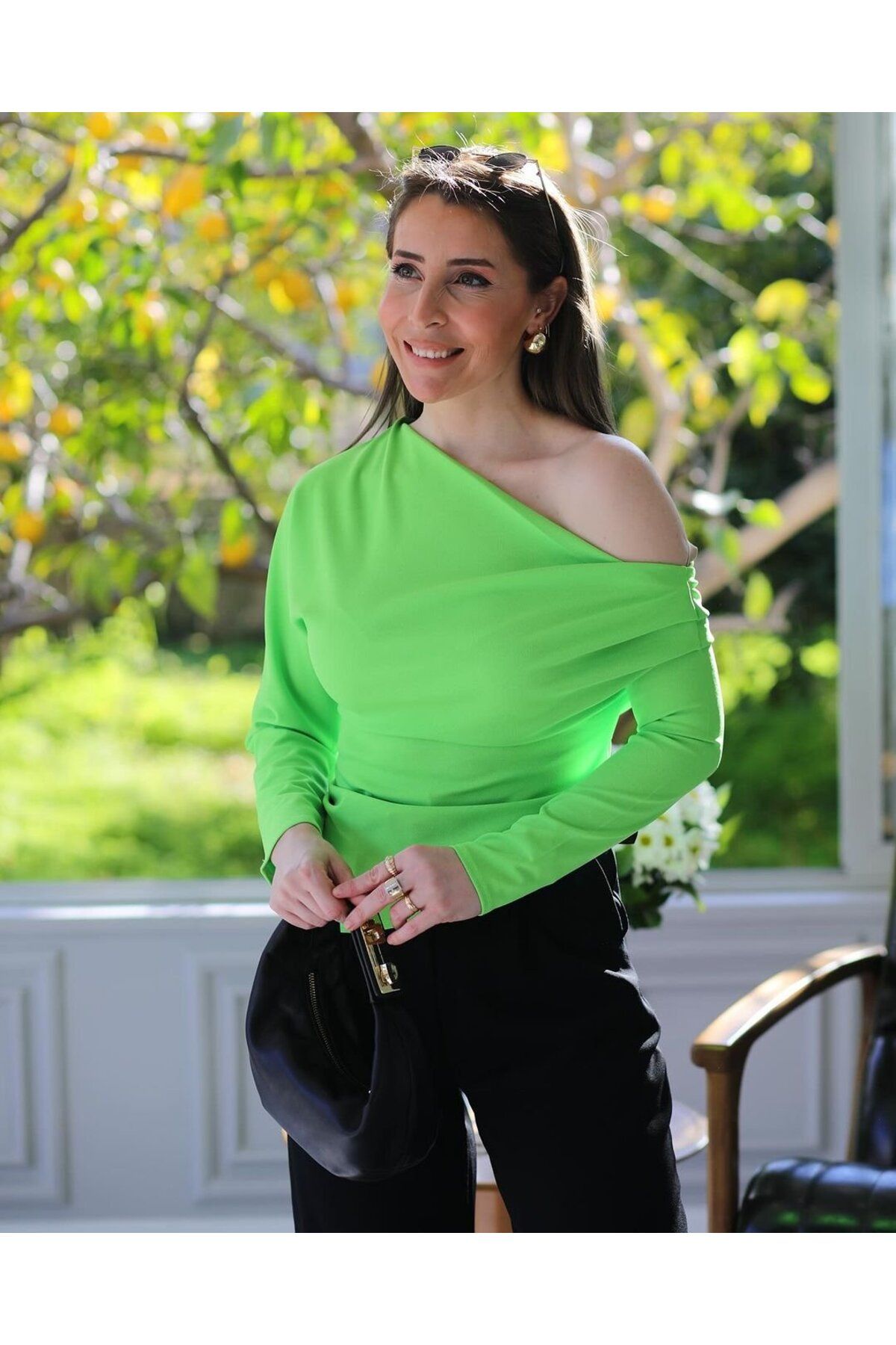 ARUZ MODA Kadın Kayık Yaka Dalgıç Kumaş Bluz