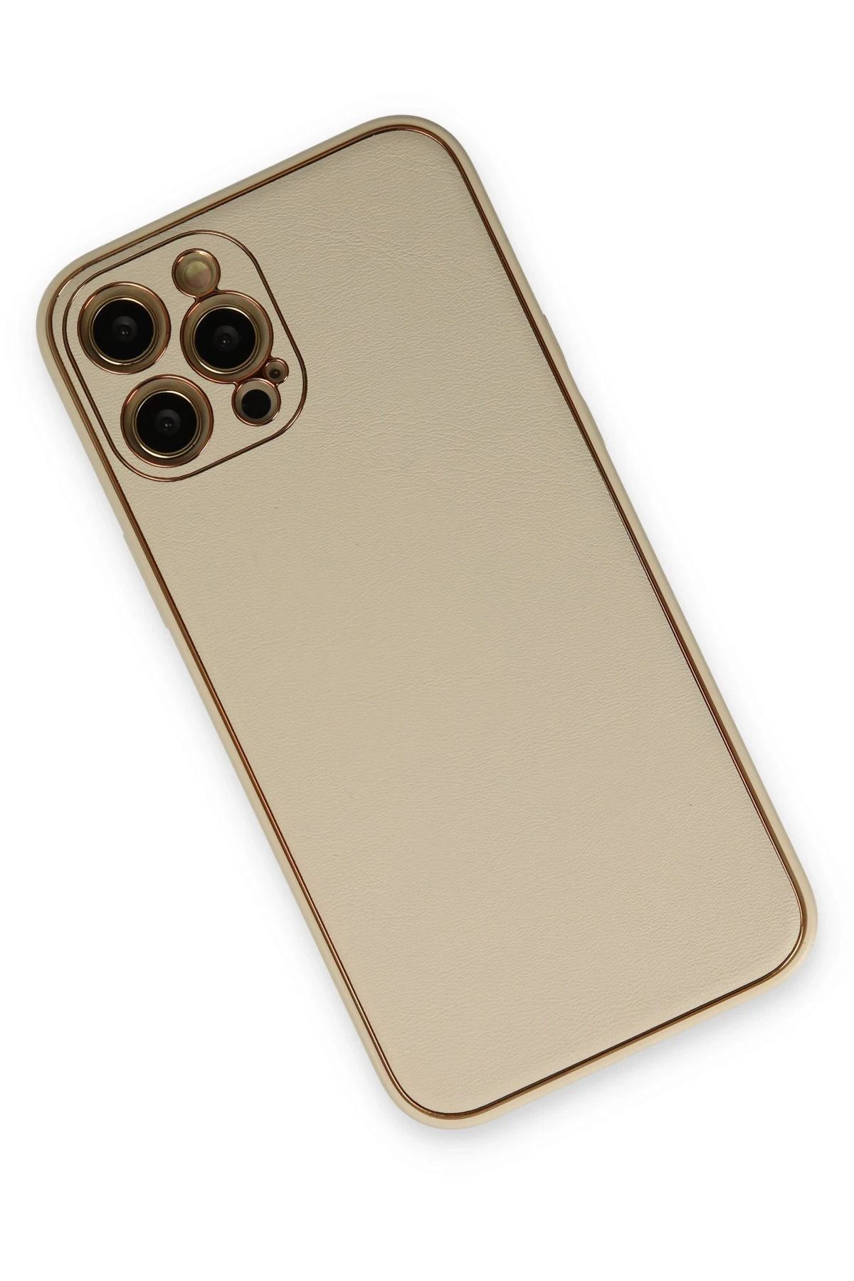 NewFace iPhone 12 Pro Max Kılıf Coco Deri Silikon Kapak - Gold BSTMY