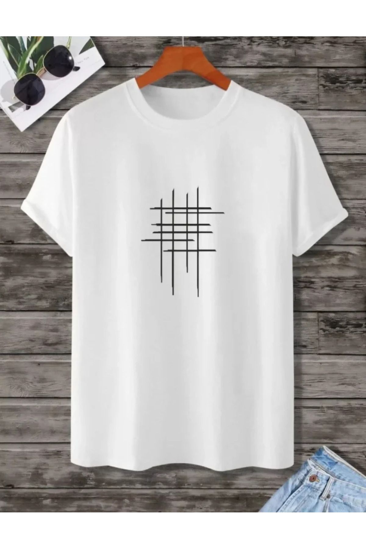 ARUZ MODA Unisex Baskılı Oversize T-Shirt - Beyaz