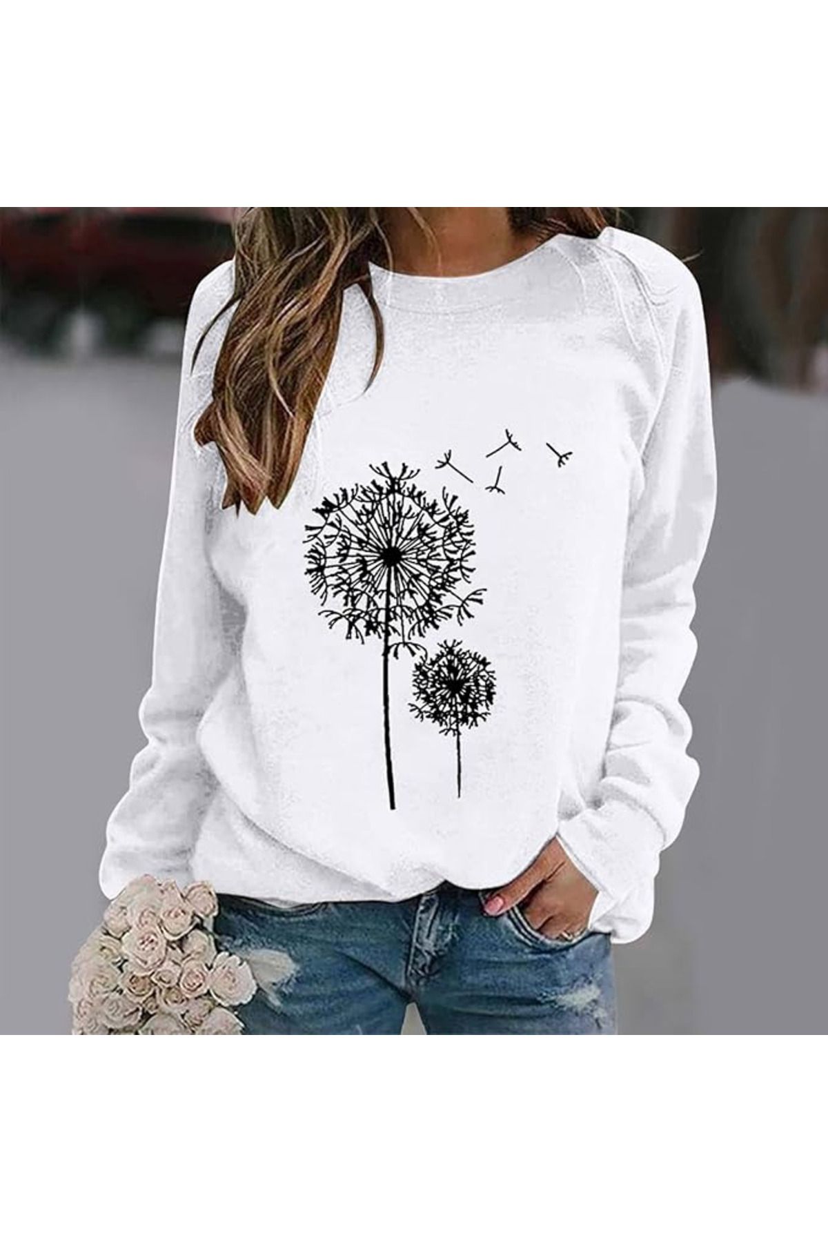ARUZ MODA Kadın Uzun Kollu Bisiklet Yaka çiçek Desenli Viskon Bluz