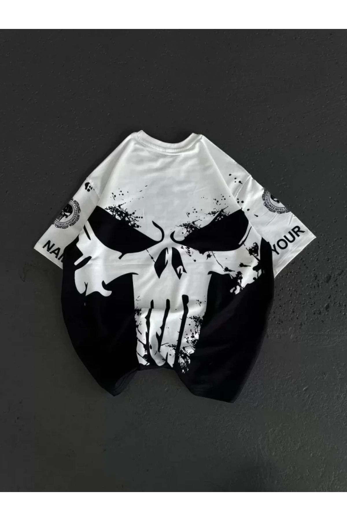 ARUZ MODA Unisex Bisiklet Yaka Baskılı Oversize T-Shirt - Beyaz