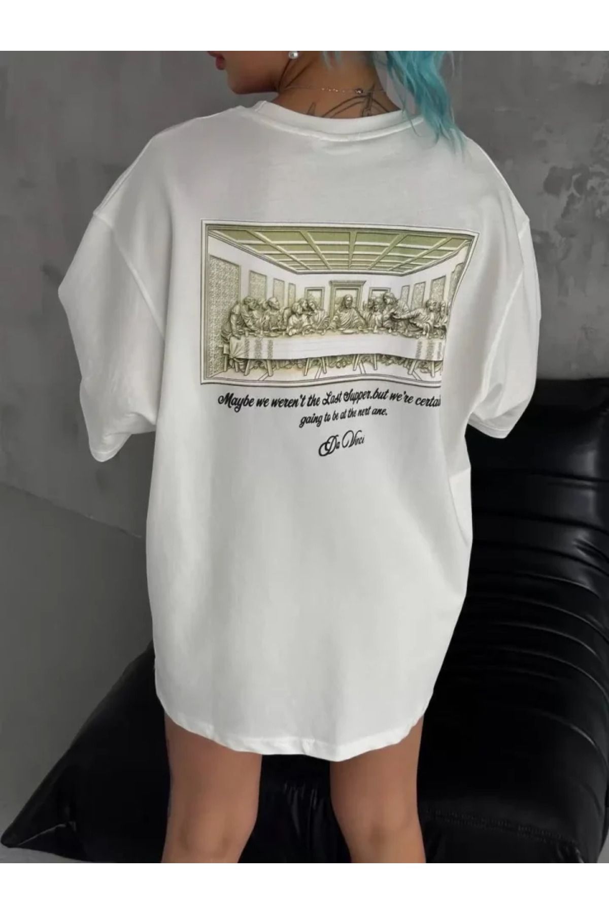ARUZ MODA Unisex Baskılı Oversize T-Shirt - Beyaz