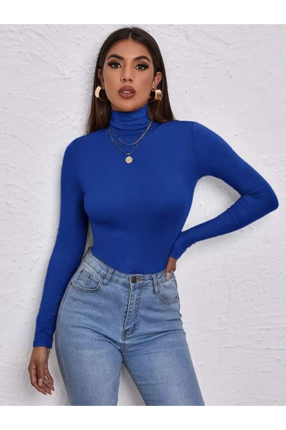 ARUZ MODA Kadın Uzun Kollu Balıkçı Yaka Viskon Bluz