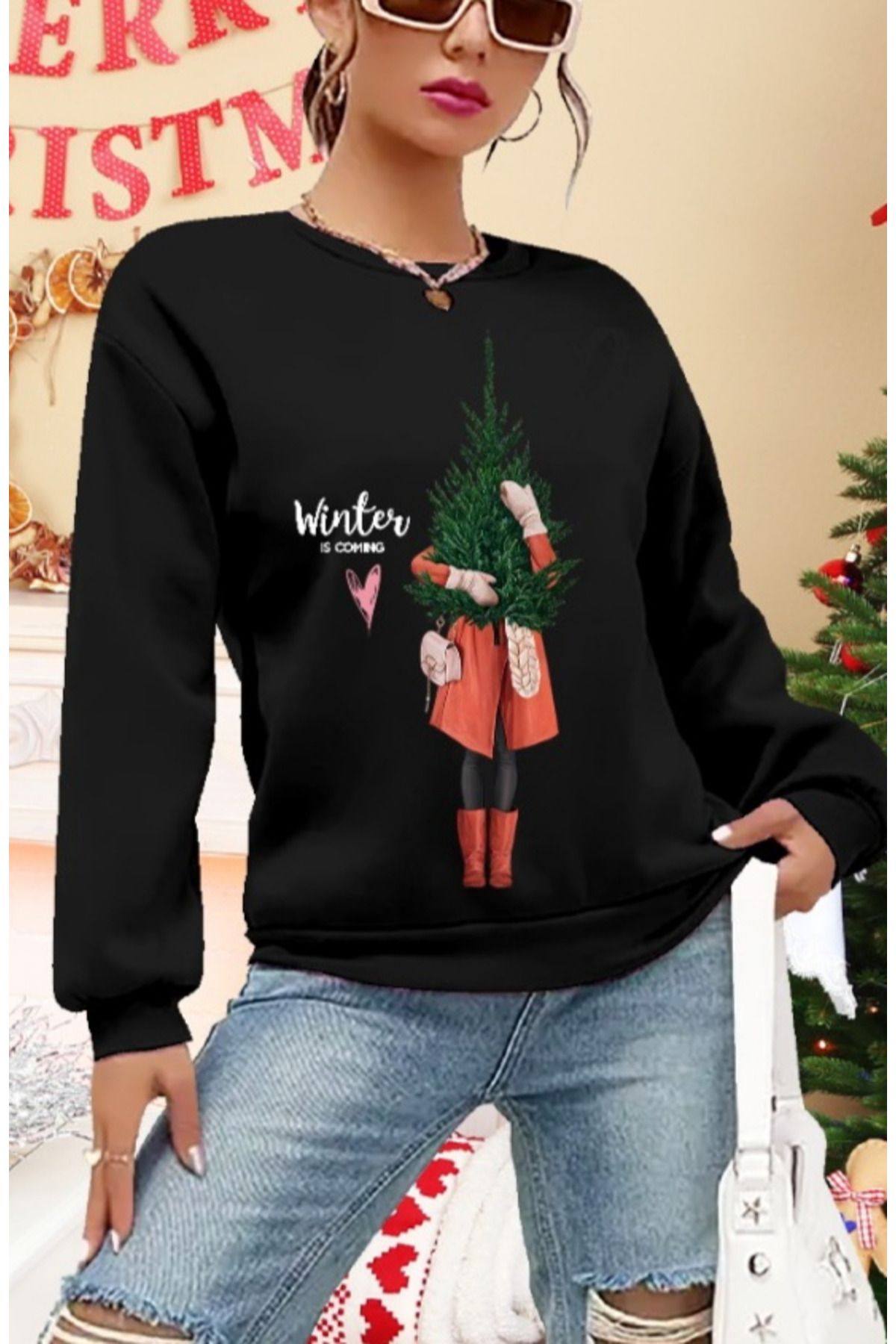 ARUZ MODA Kadın Uzun Kollu Bisiklet Yaka Desenli Viskon Iki Iplik Bluz