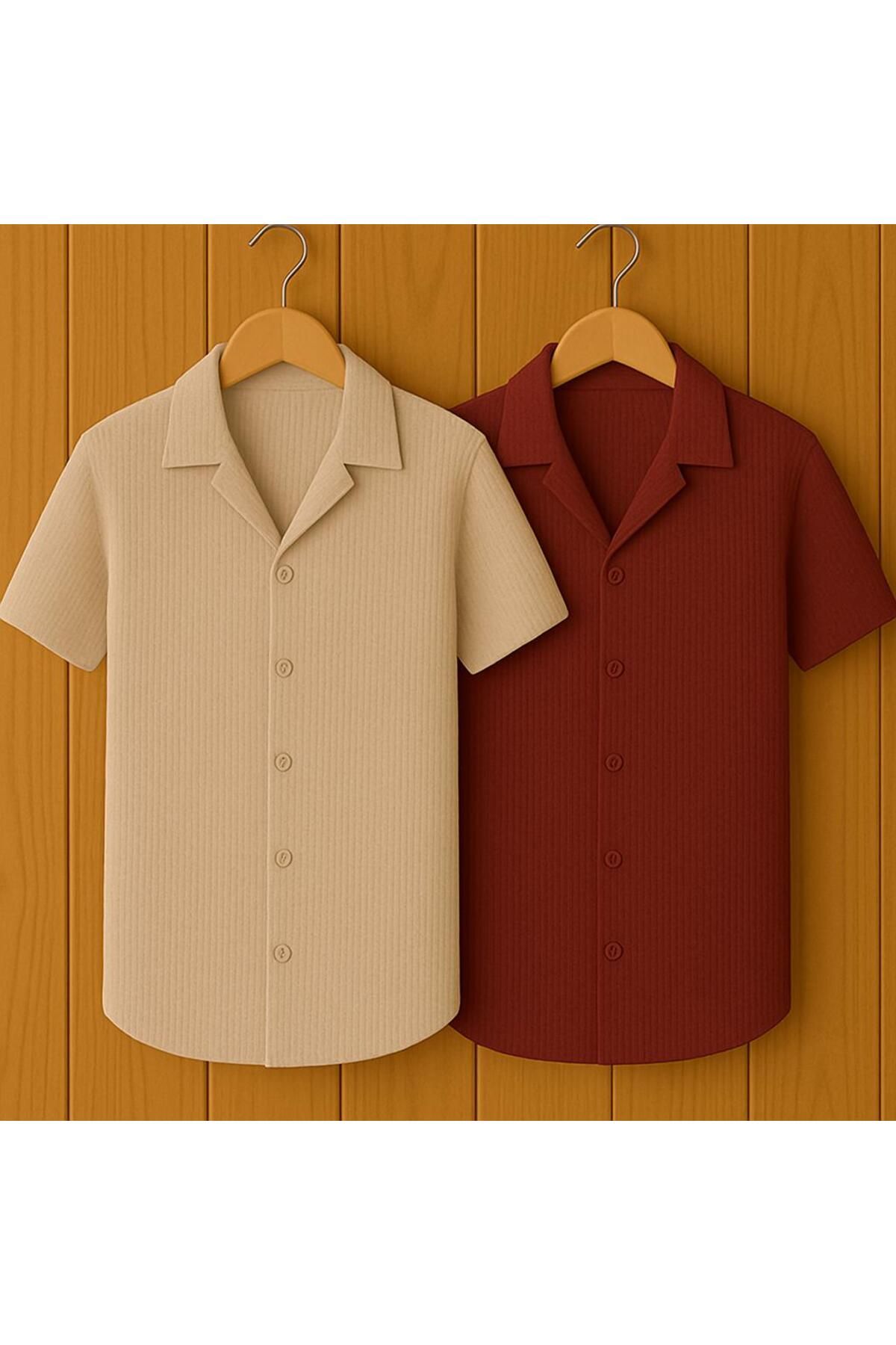 LC Waikiki 2 'li Avantaj paket Yeni Sezon Slim Fit Kısa Kollu Premium Erkek Dokulu Waflle Gömlek