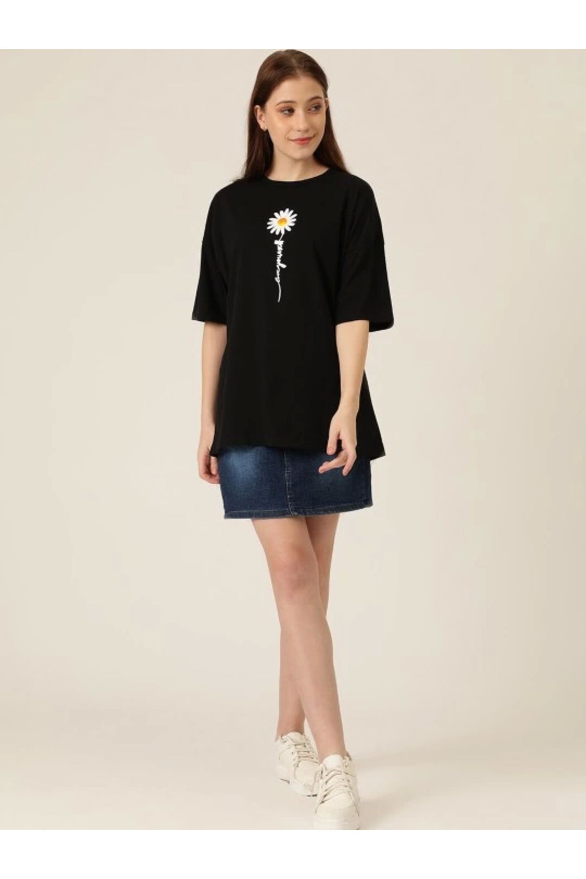 ARUZ MODA Baskılı T-shirt - Siyah