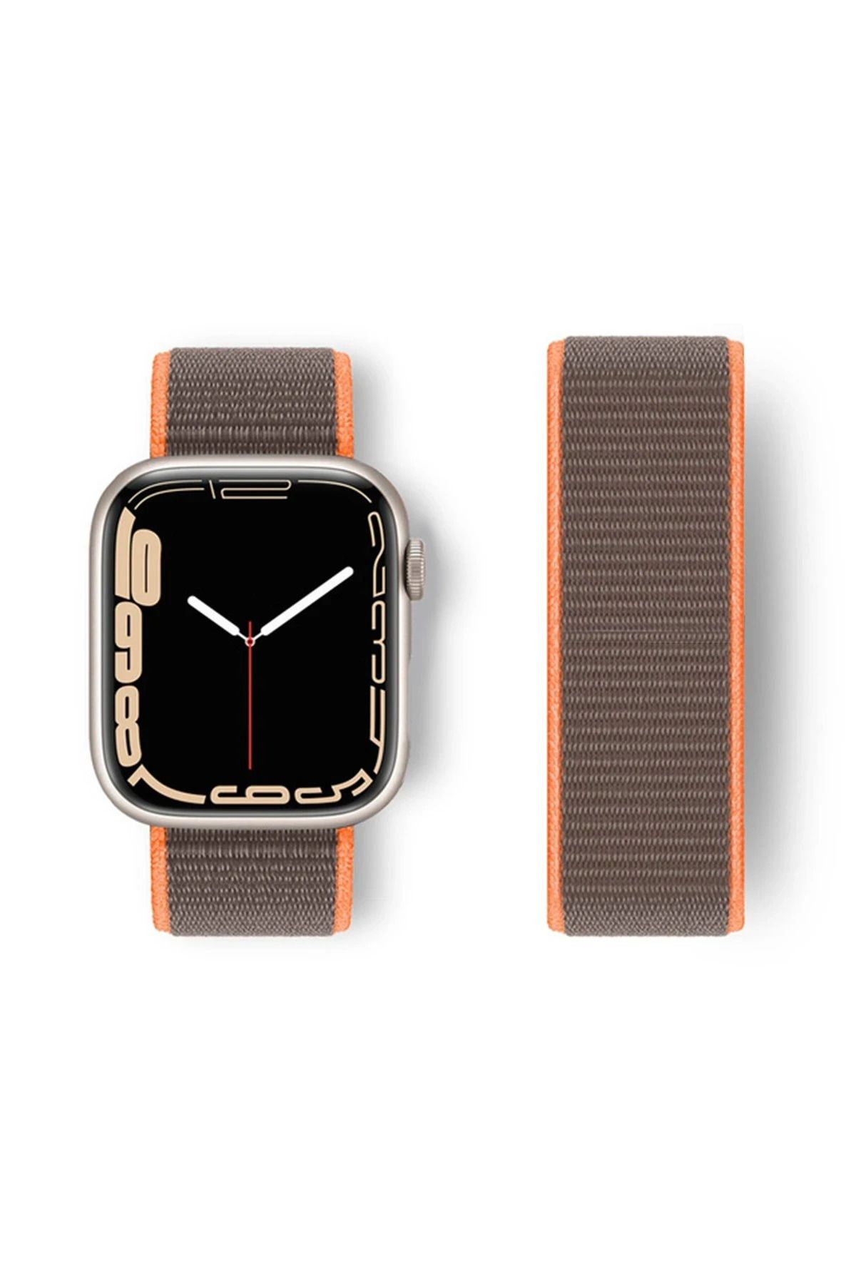 NewFace Apple Watch 42mm Hasırlı Cırtcırtlı Kordon - Kahverengi BSTMY