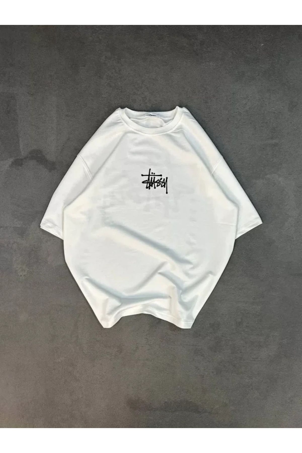 ARUZ MODA Unisex Bisiklet Yaka Baskılı Oversize T-Shirt - Beyaz