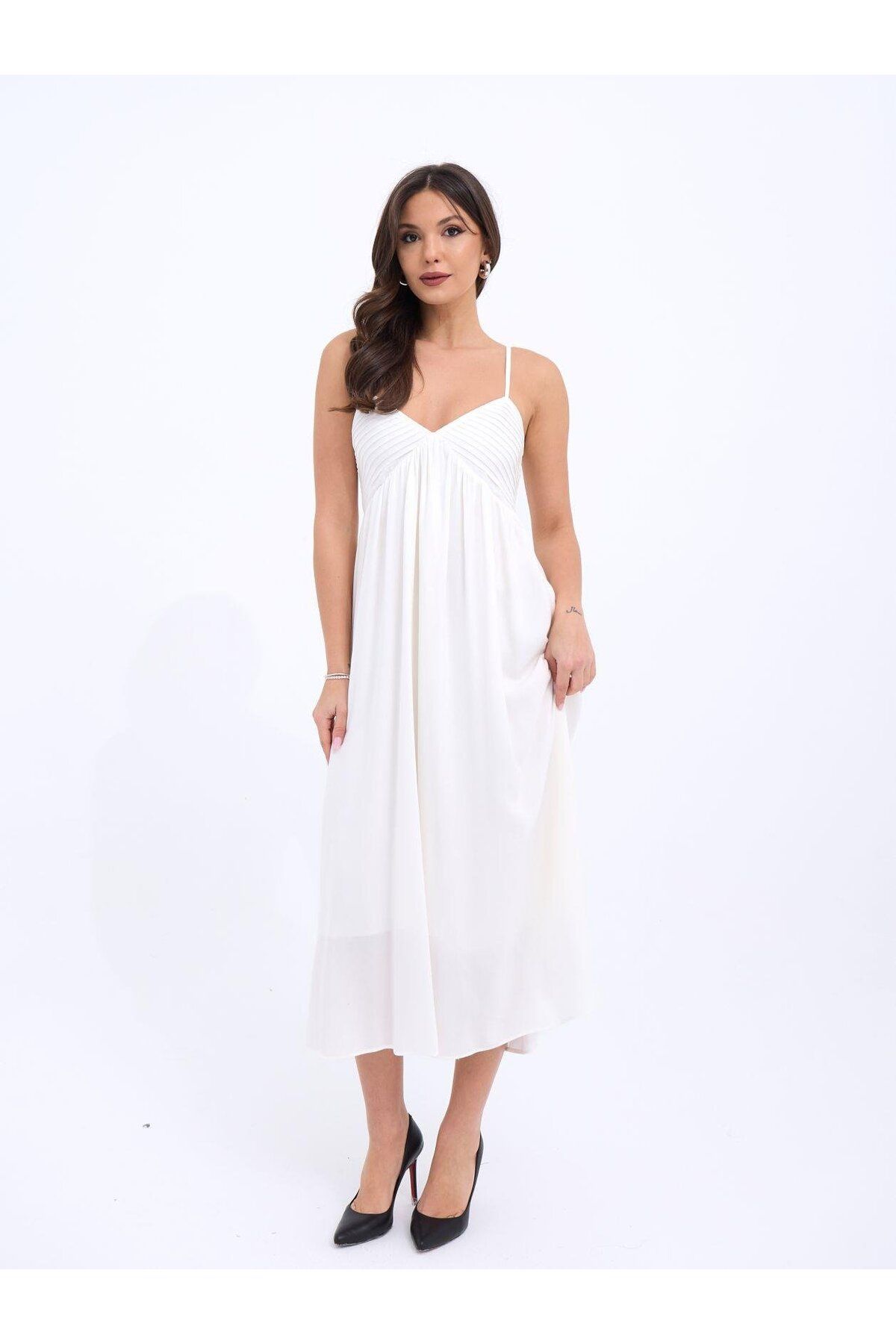 ARUZ MODA 7322 ELBİSE-EKRU