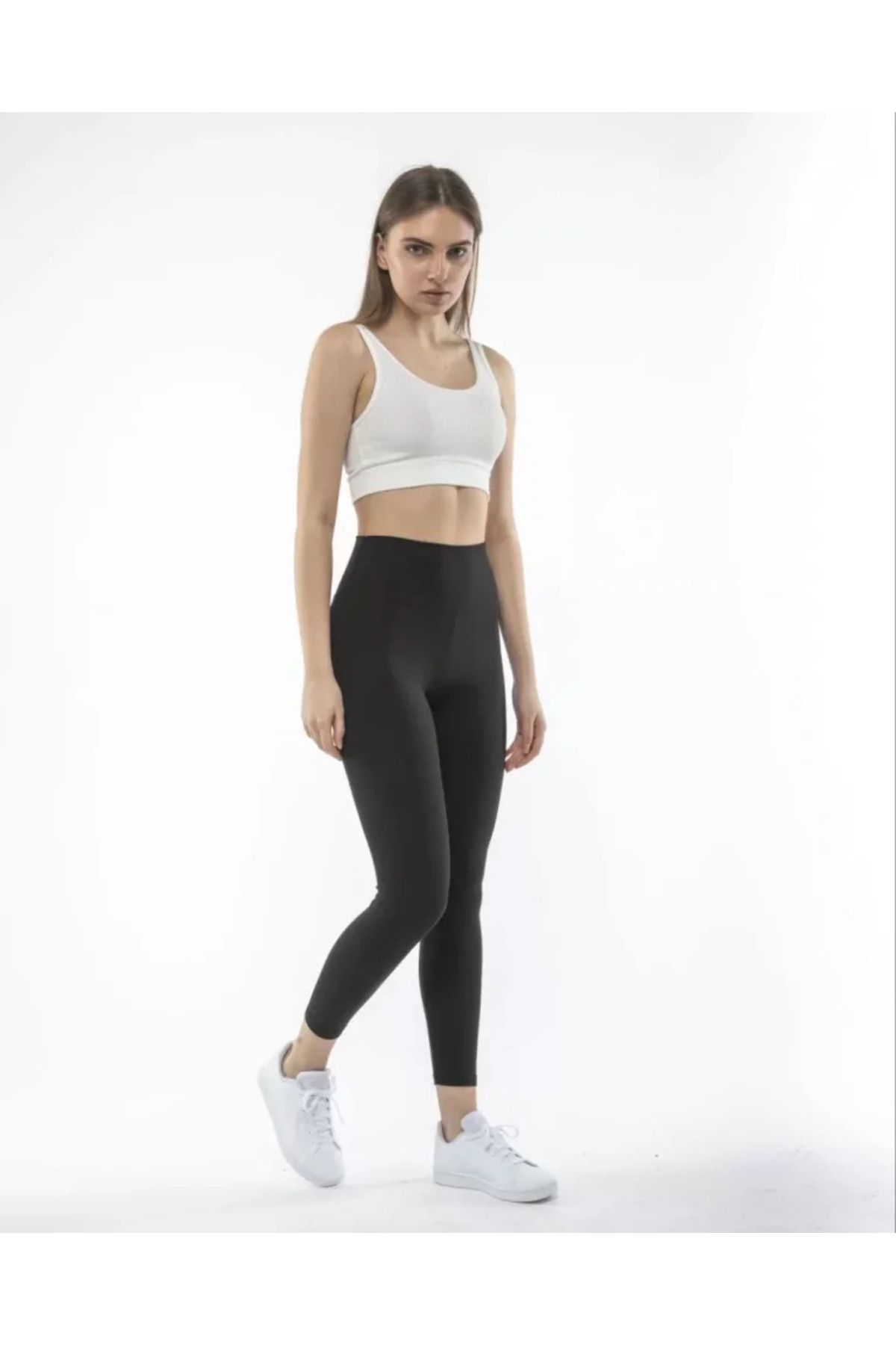 ARUZ MODA Yüksek Bel Sporcu Düz Tayt - Siyah