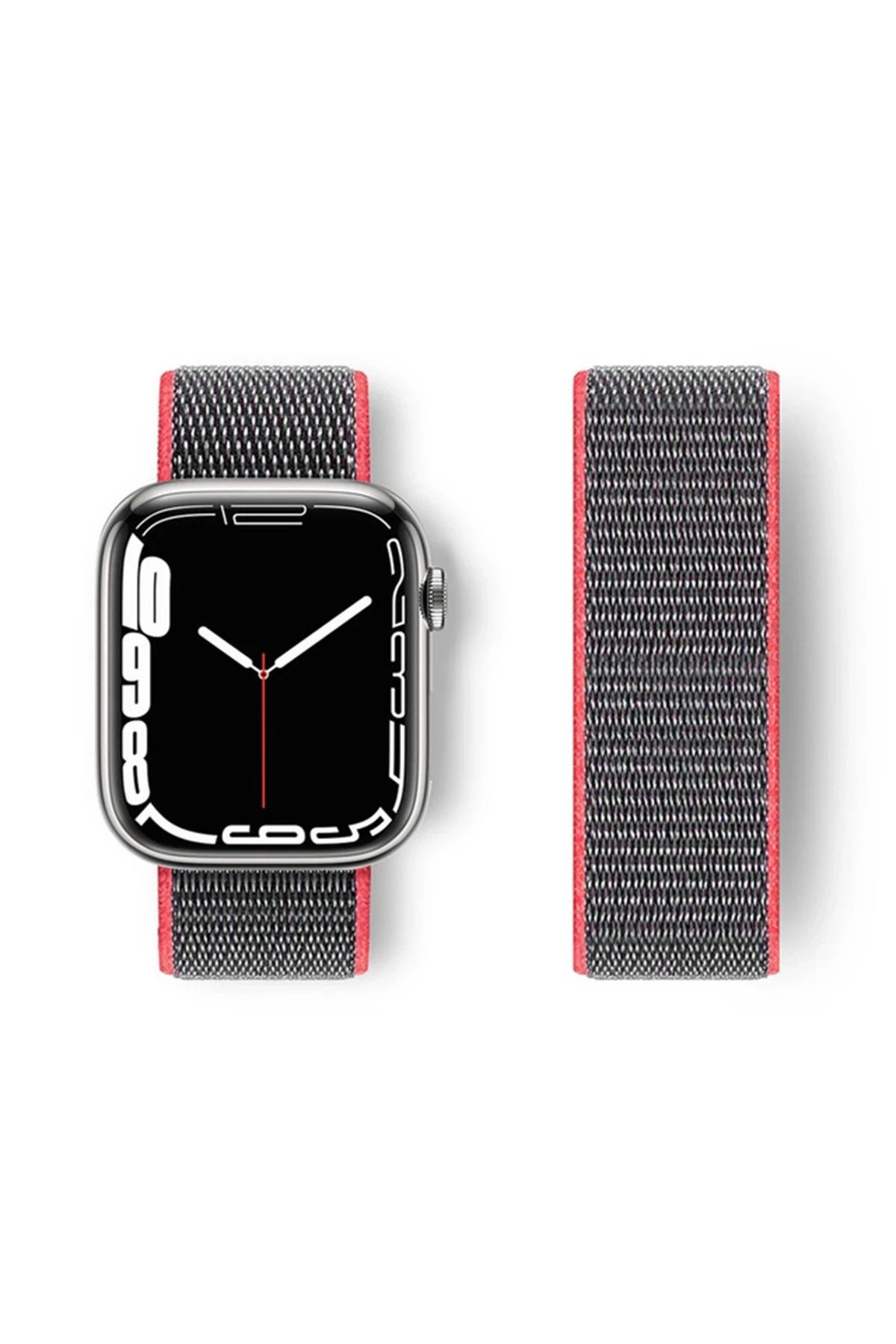 NewFace Apple Watch 42mm Hasırlı Cırtcırtlı Kordon - Pembe BSTMY