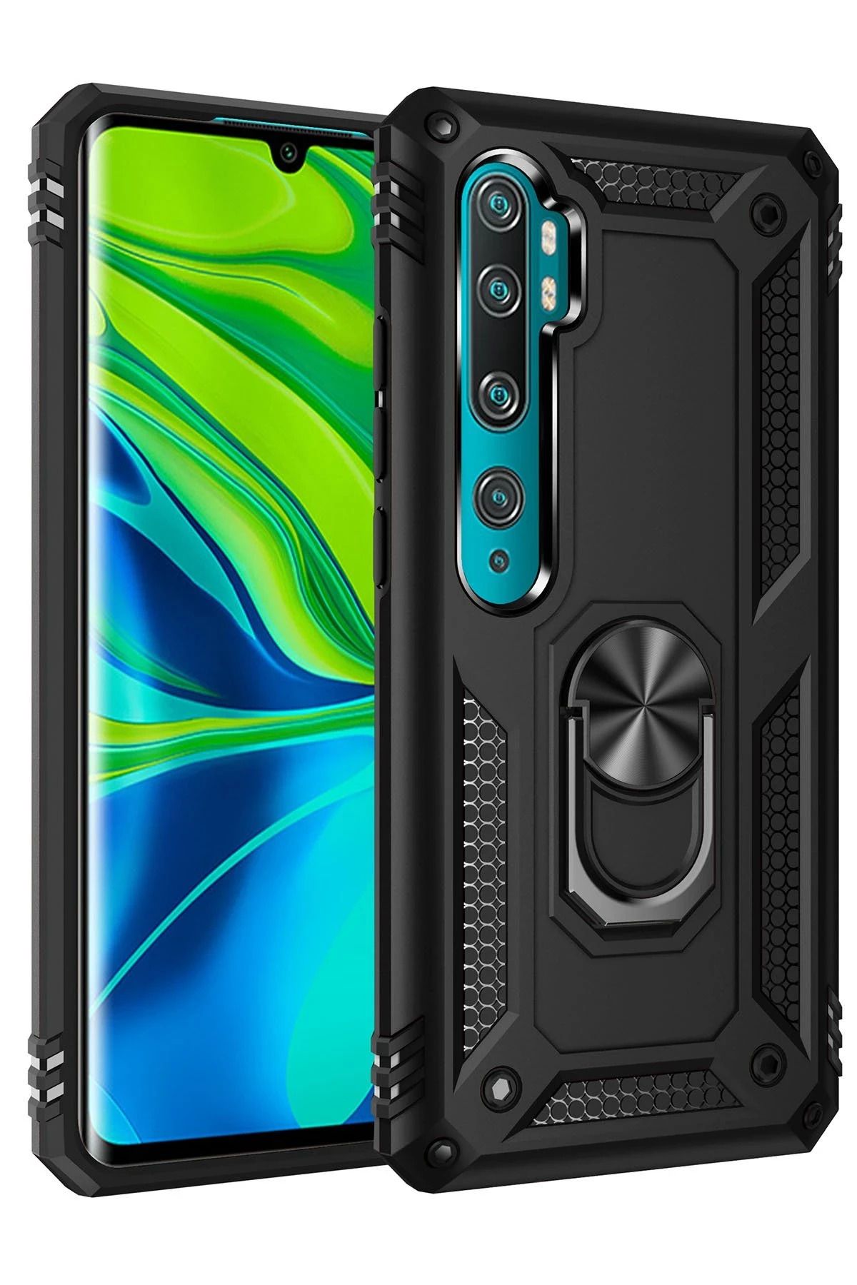 NewFace Xiaomi Mi Note 10 Lite Kılıf Sofya Yüzüklü Silikon Kapak - Siyah BSTMY