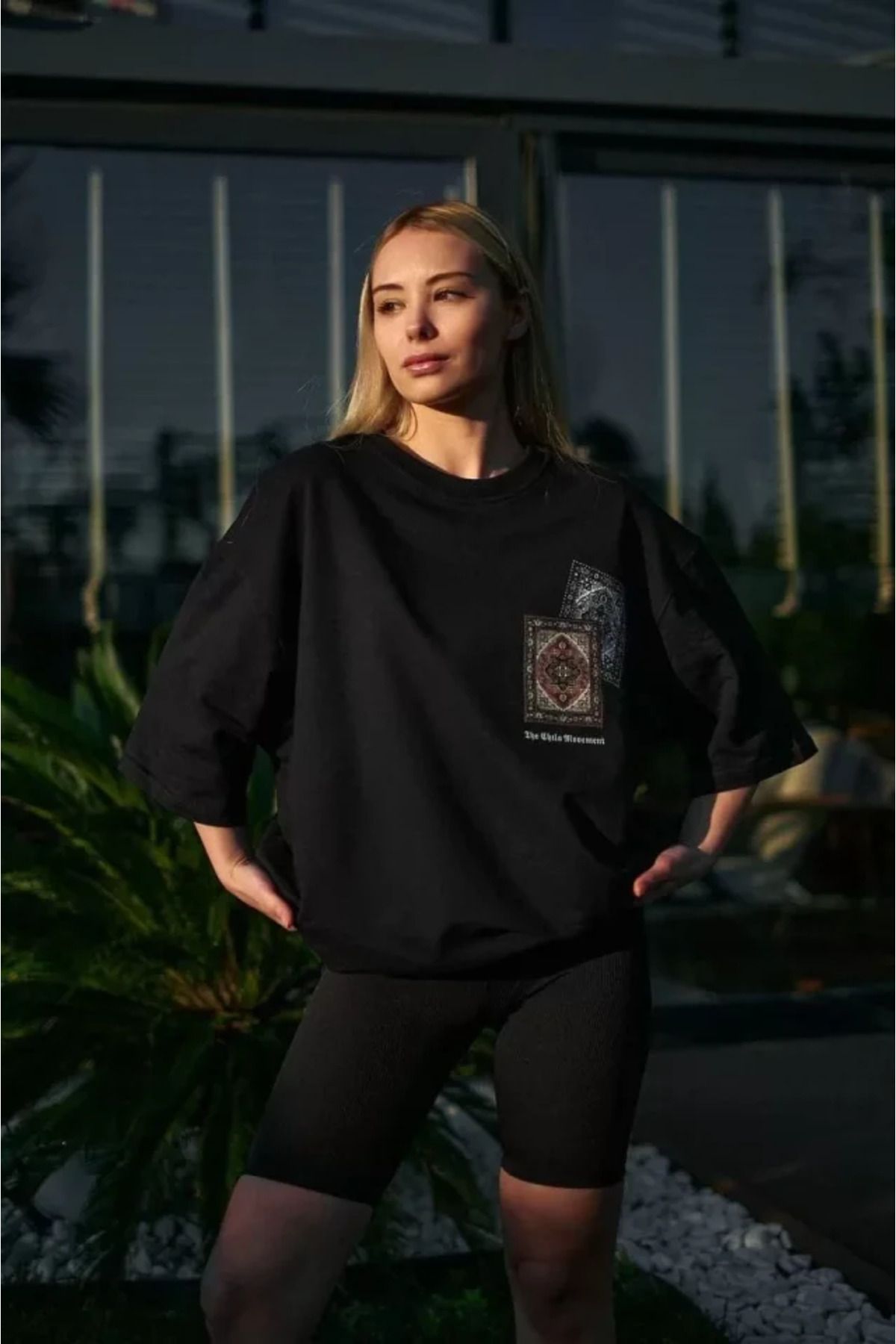 ARUZ MODA Unisex Bisiklet Yaka Baskılı Oversize T-Shirt - Siyah