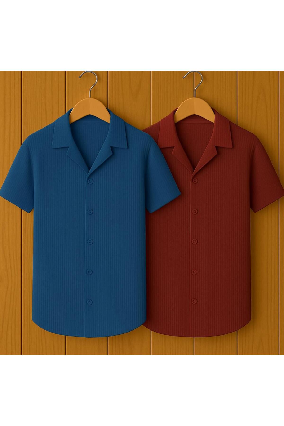 LC Waikiki 2 'li Avantaj paket Yeni Sezon Slim Fit Kısa Kollu Premium Erkek Dokulu Waflle Gömlek
