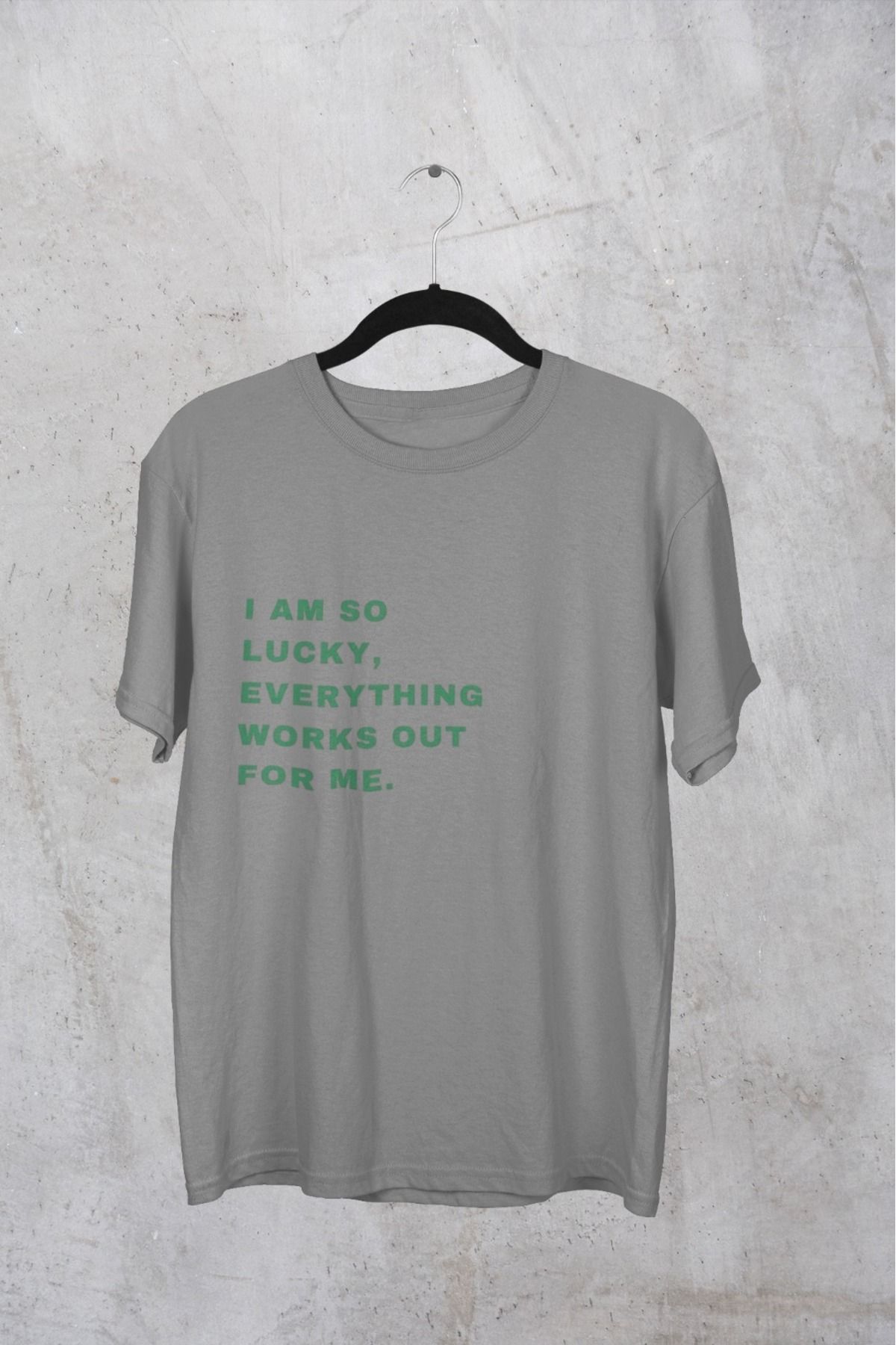 Butik ERKEK/KADIN -I AM SO LUCK- TRANSFER BASKILI YUVARLAK YAKA KISA KOL TİŞÖRT