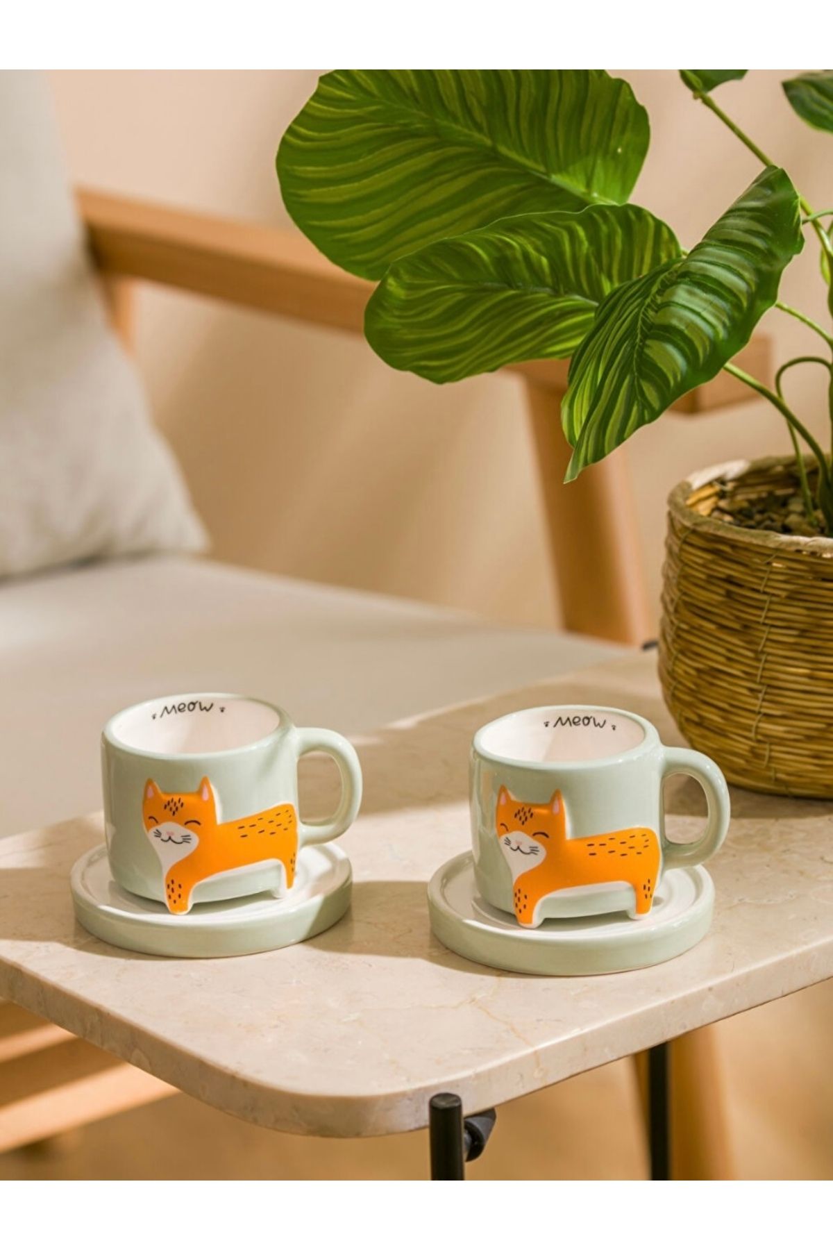LC Waikiki LCW HOME Karişik Kedi Figürlü 2 Kişilik Seramik Kahve Fincan Takımı 80 ml