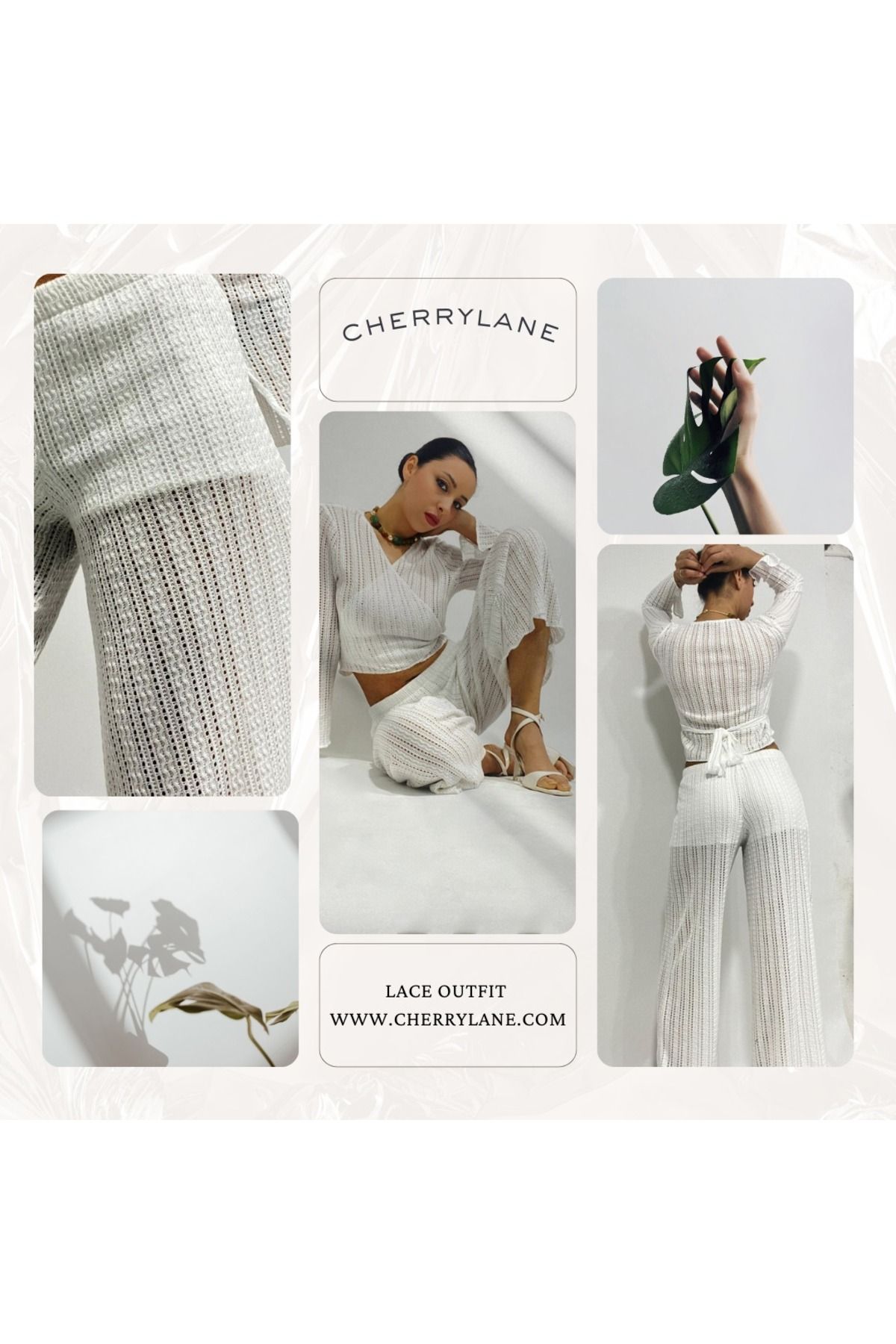 Cherry Lane Beyaz Dantel Bluz Pantolon Takım