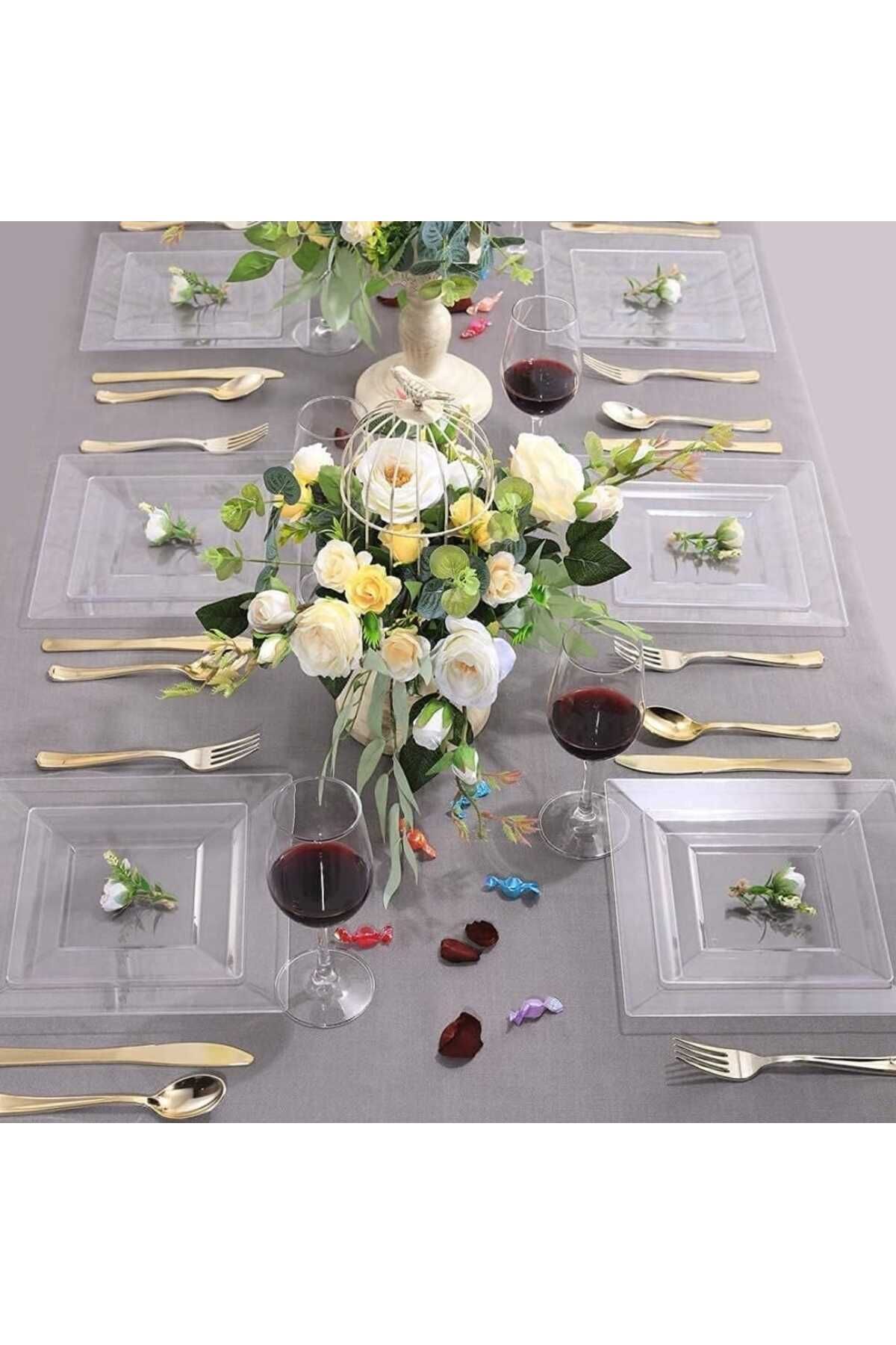 Evinizin Yardımcısı SUNUMLUK#PARTİ TABAK#PARTİ MALZEMELERİ#PARTİ SUNUMLUK# ŞEFFAF PLASTİK KARE TABAK 22X22 CM 6 ADET