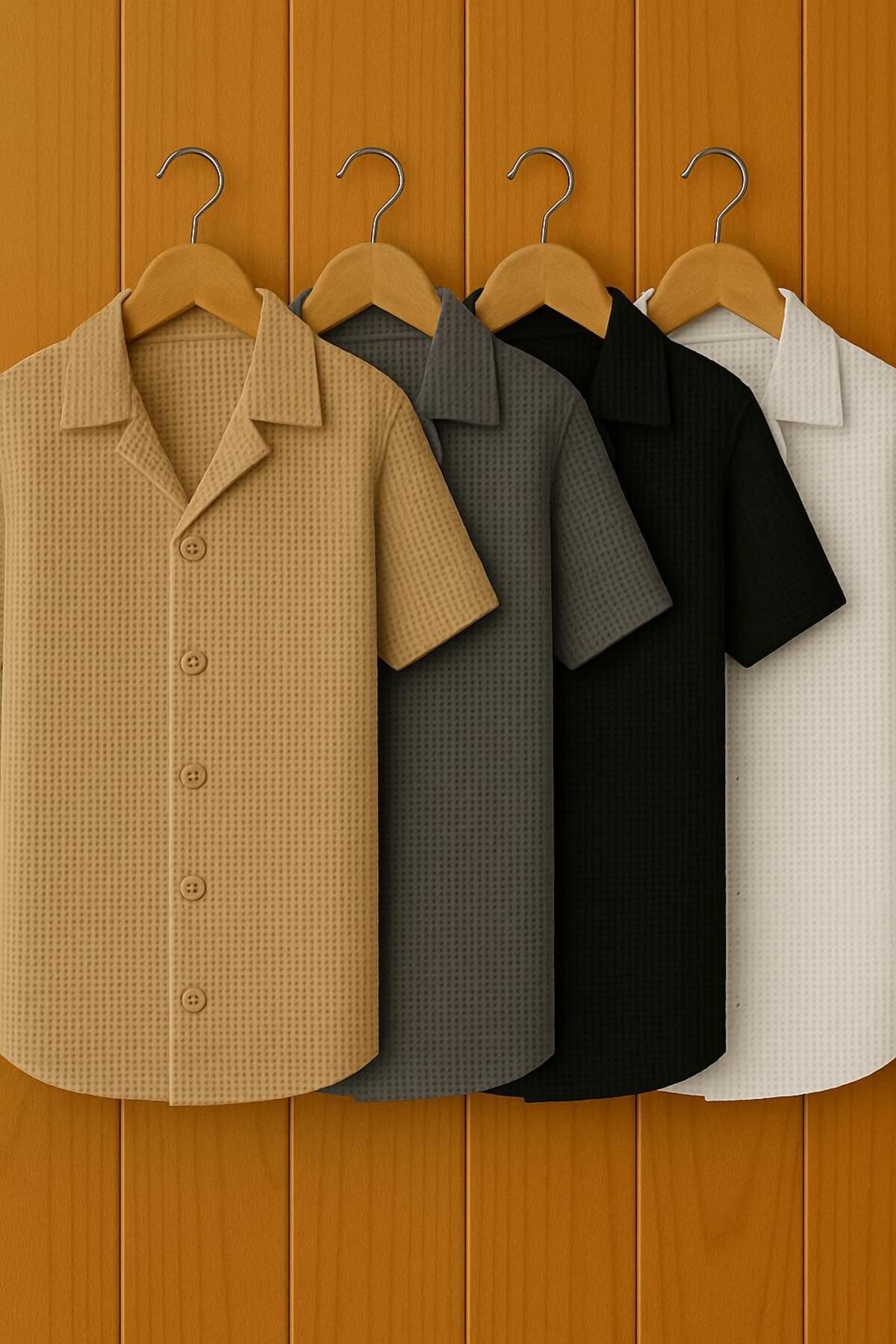 LC Waikiki 4'lü Avantaj paket Yeni Sezon Slim Fit Kısa Kollu Premium Erkek Dokulu Waflle Gömlek
