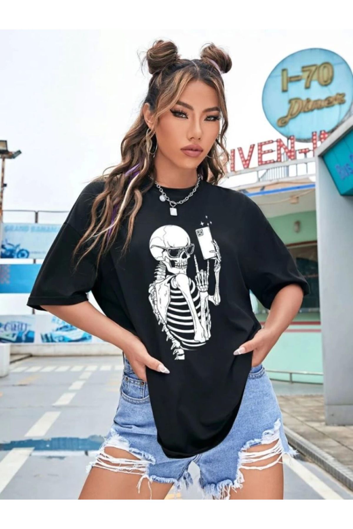 ARUZ MODA Baskılı T-shirt - Siyah