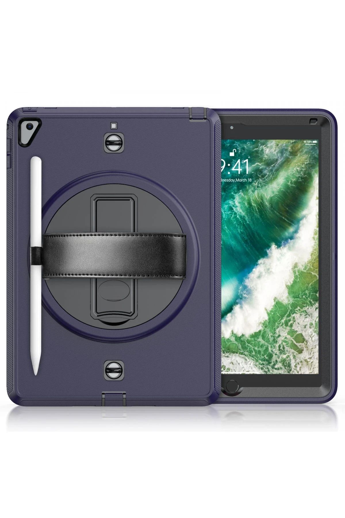 NewFace iPad 5 Air 9.7 Kılıf Strap-C Otterbox Tablet Kapak - Lacivert BSTMY