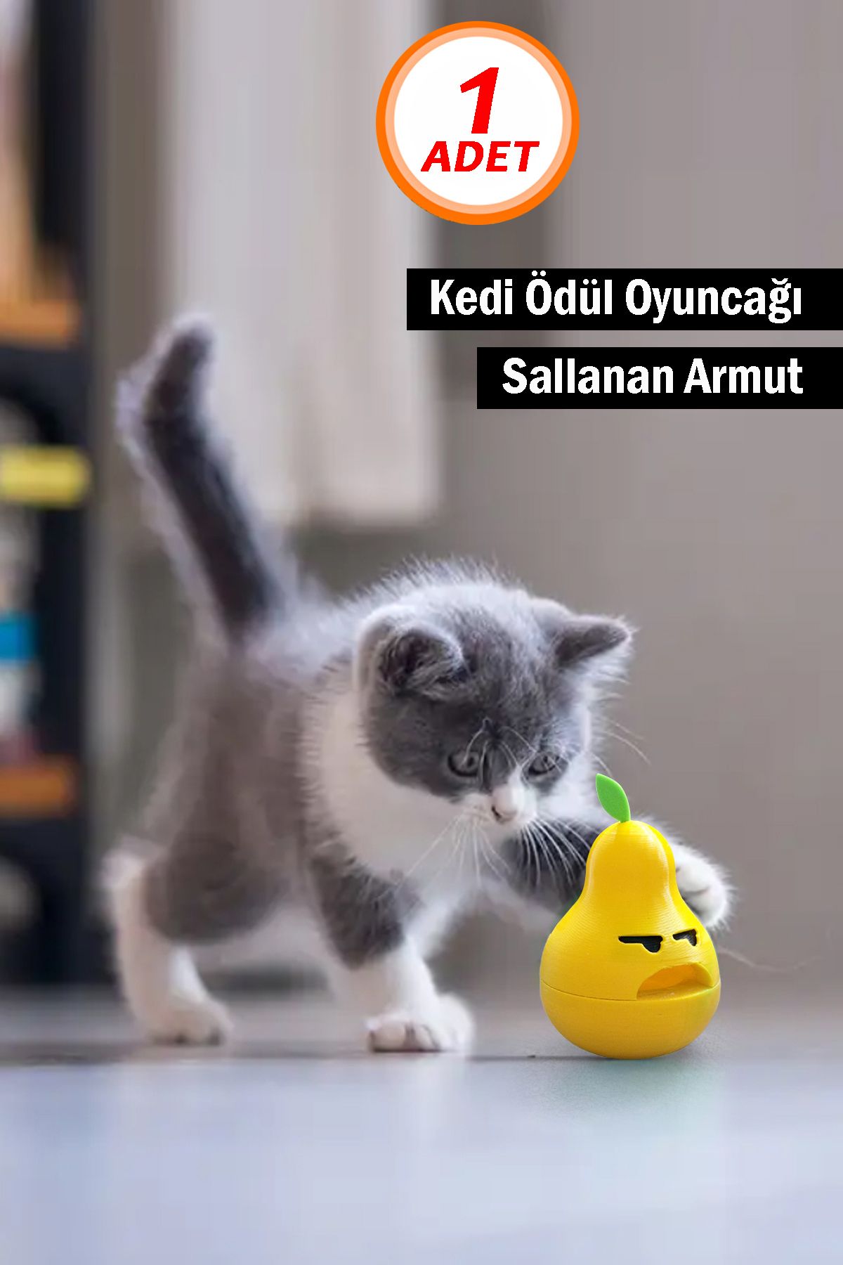 Bundeba İnteraktif Kedi Ödül Oyuncağı Mama Hazneli Sallanan Armut Oyuncak Ödül Maması İçin