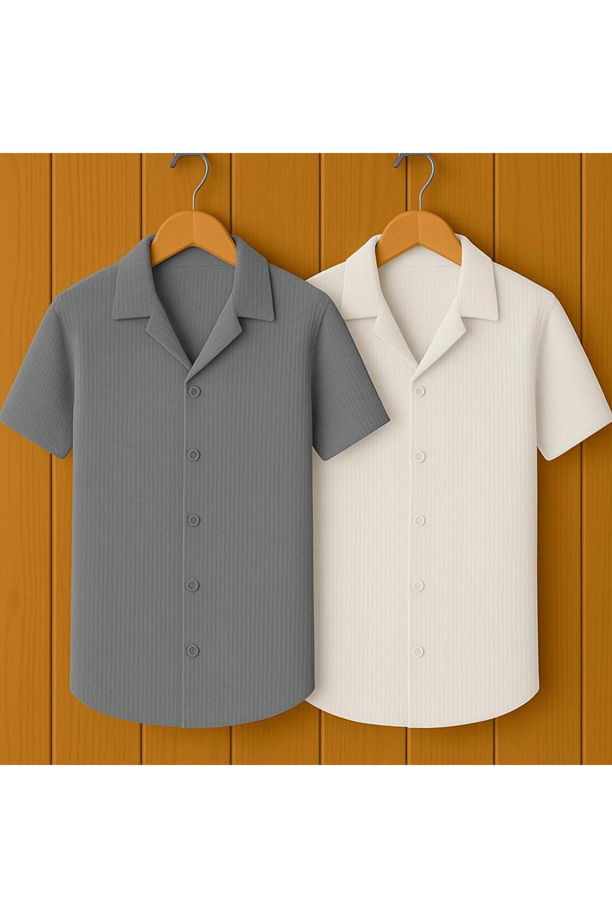 LC Waikiki 2 'li Avantaj paket Yeni Sezon Slim Fit Kısa Kollu Premium Erkek Dokulu Waflle Gömlek