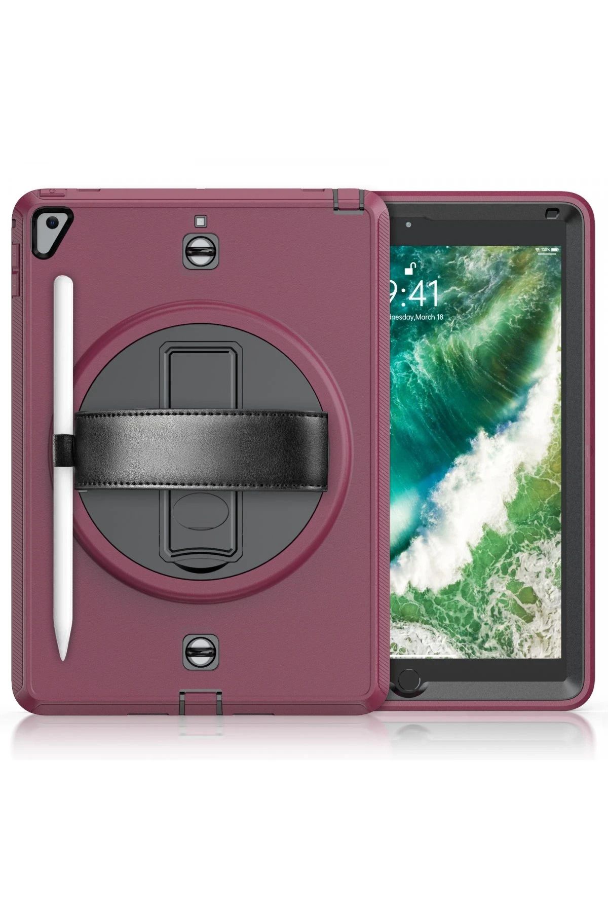 NewFace iPad 5 Air 9.7 Kılıf Strap-C Otterbox Tablet Kapak - Mürdüm BSTMY