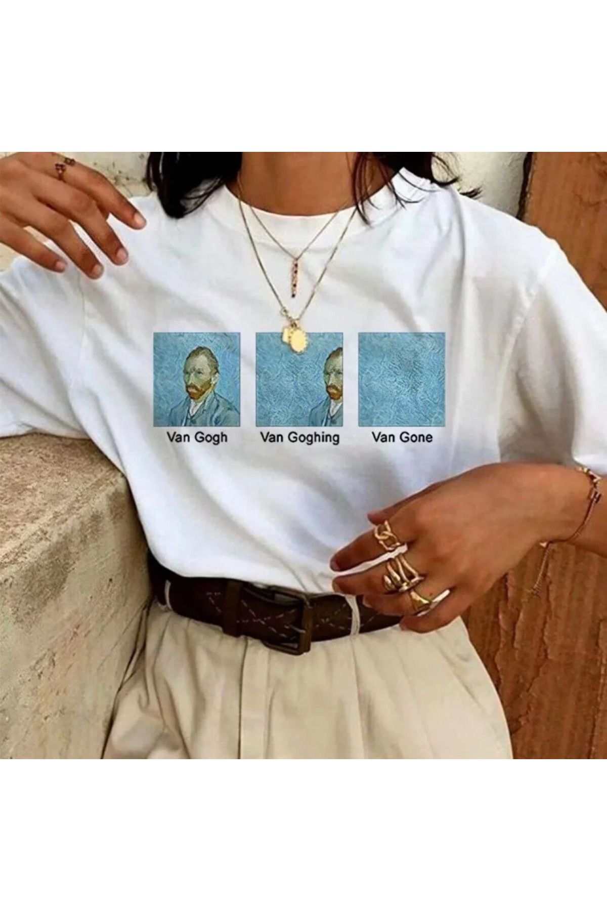 ARUZ MODA Unisex Baskılı Oversize T-Shirt - Beyaz