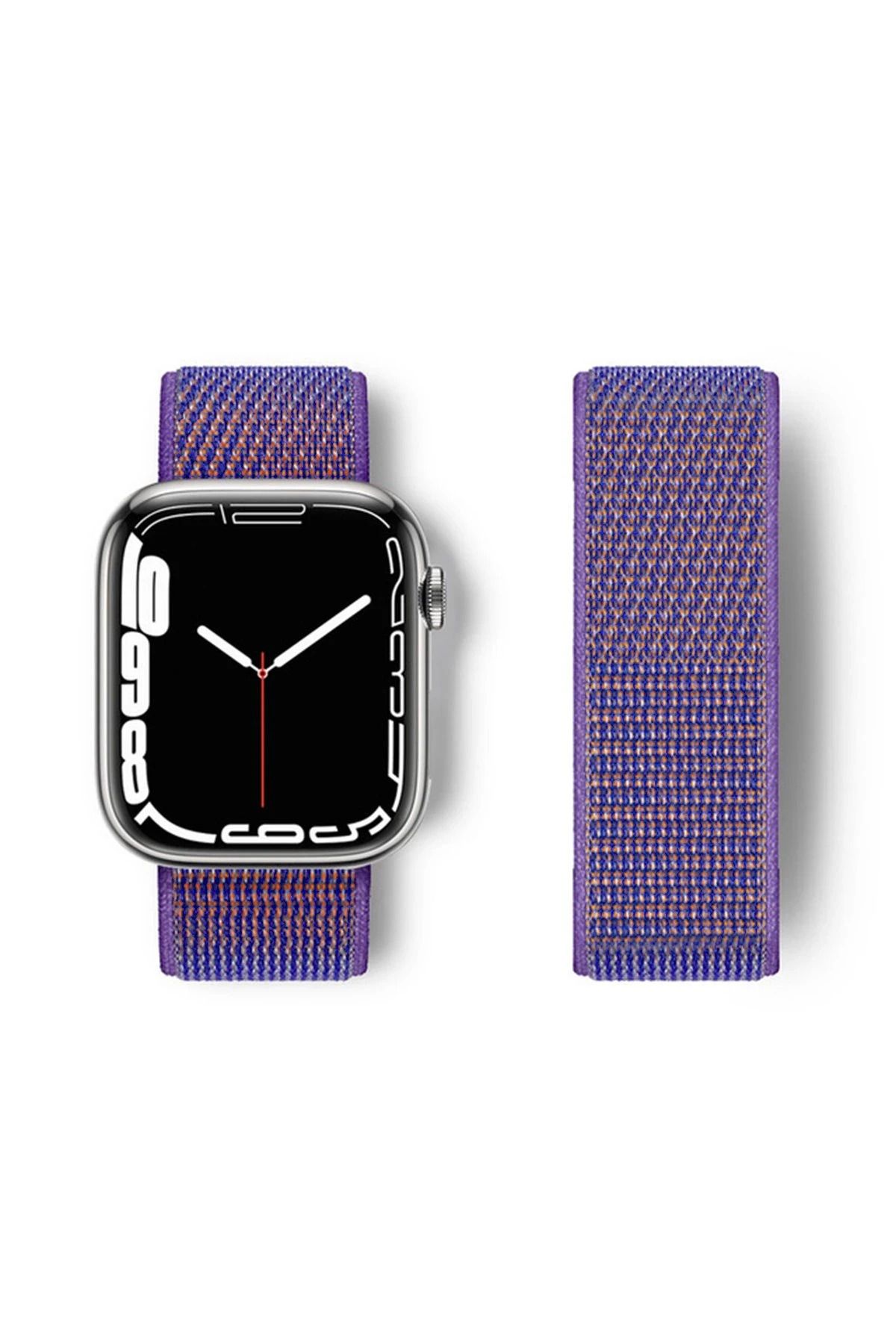 NewFace Apple Watch 42mm Hasırlı Cırtcırtlı Kordon - Lila BSTMY