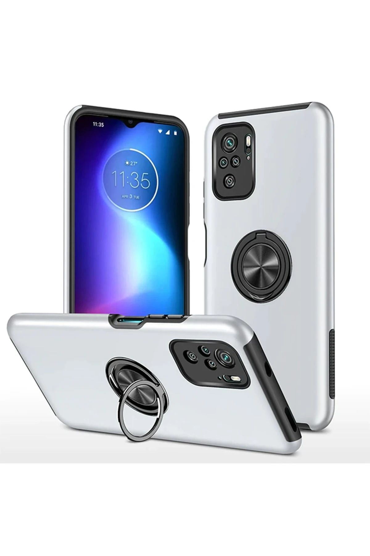 NewFace Xiaomi Poco F3 Kılıf Elit Yüzüklü Kapak - Gümüş SVLRS