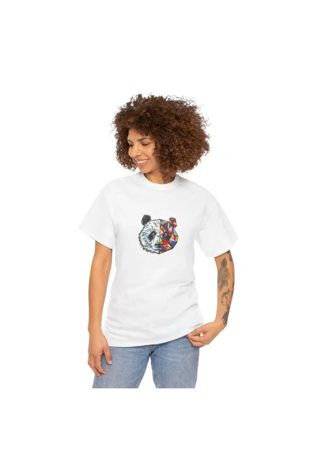 ARUZ MODA Unisex Bisiklet Yaka Baskılı T-Shirt - Beyaz