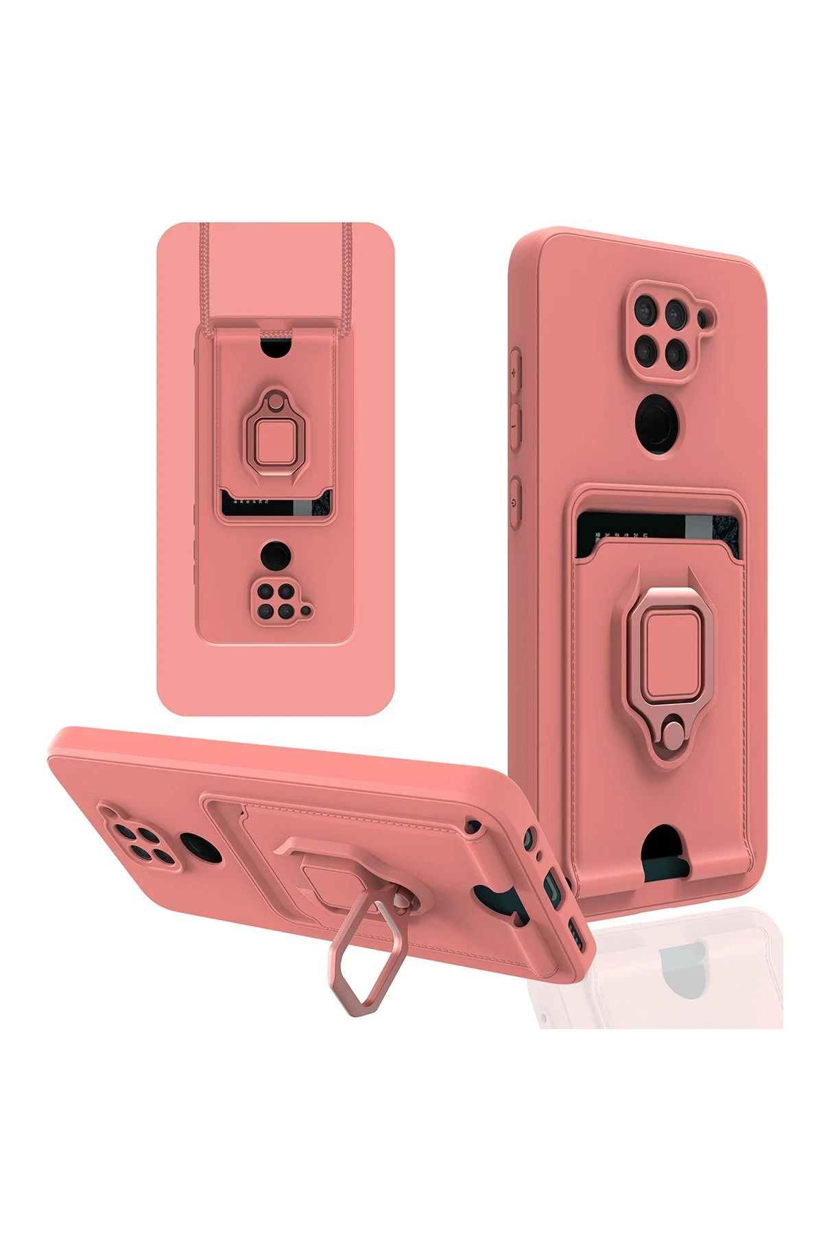 NewFace Xiaomi Redmi Note 9 Kılıf Zuma Kartvizitli Yüzüklü Silikon - Pembe BSTMY