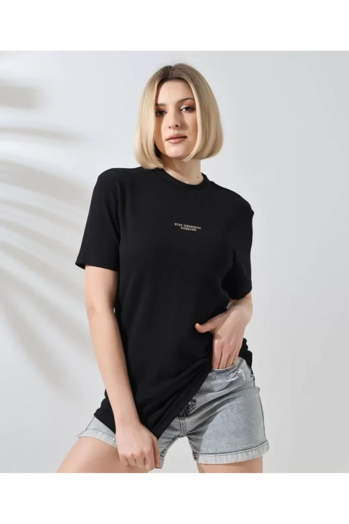 ARUZ MODA Unisex Bisiklet Yaka Baskılı Slim Fit T-Shirt - Siyah