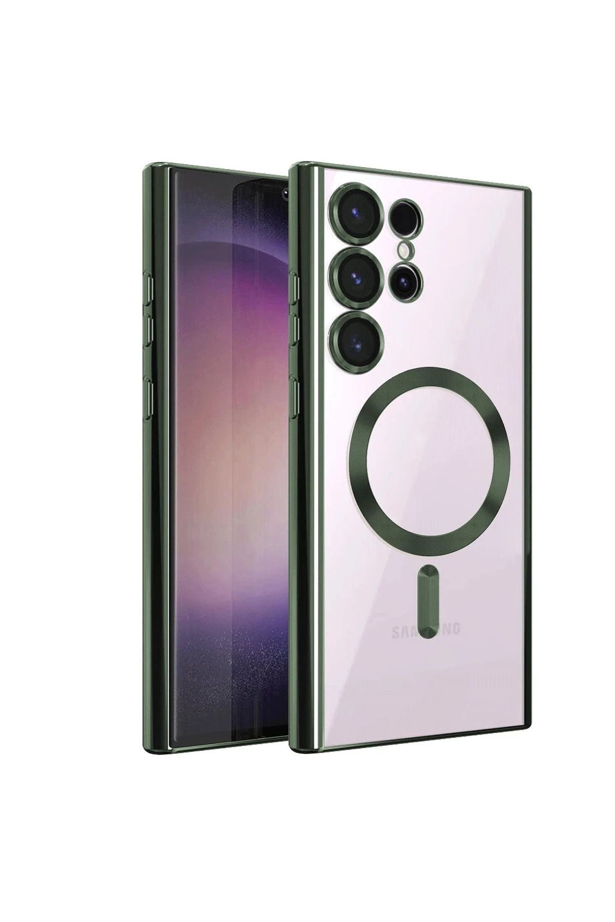 NewFace Samsung Galaxy S22 Ultra Kılıf Kross Magneticsafe Kapak - Koyu Yeşil NRMSA