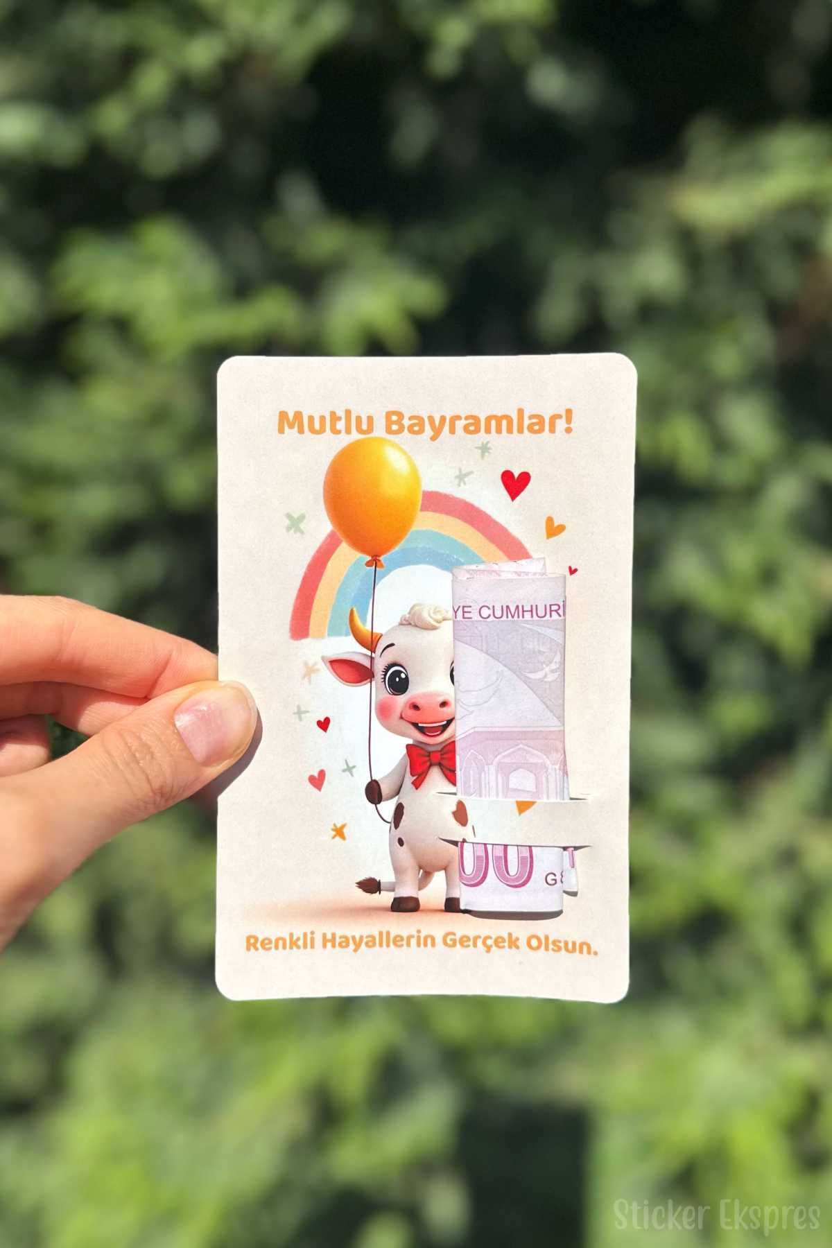 Sticker Ekspres Bayram Harçlık Tebrik Kartı 10 Adet Kurban Bayramı Hediye Kartı Bayram Hediyesi
