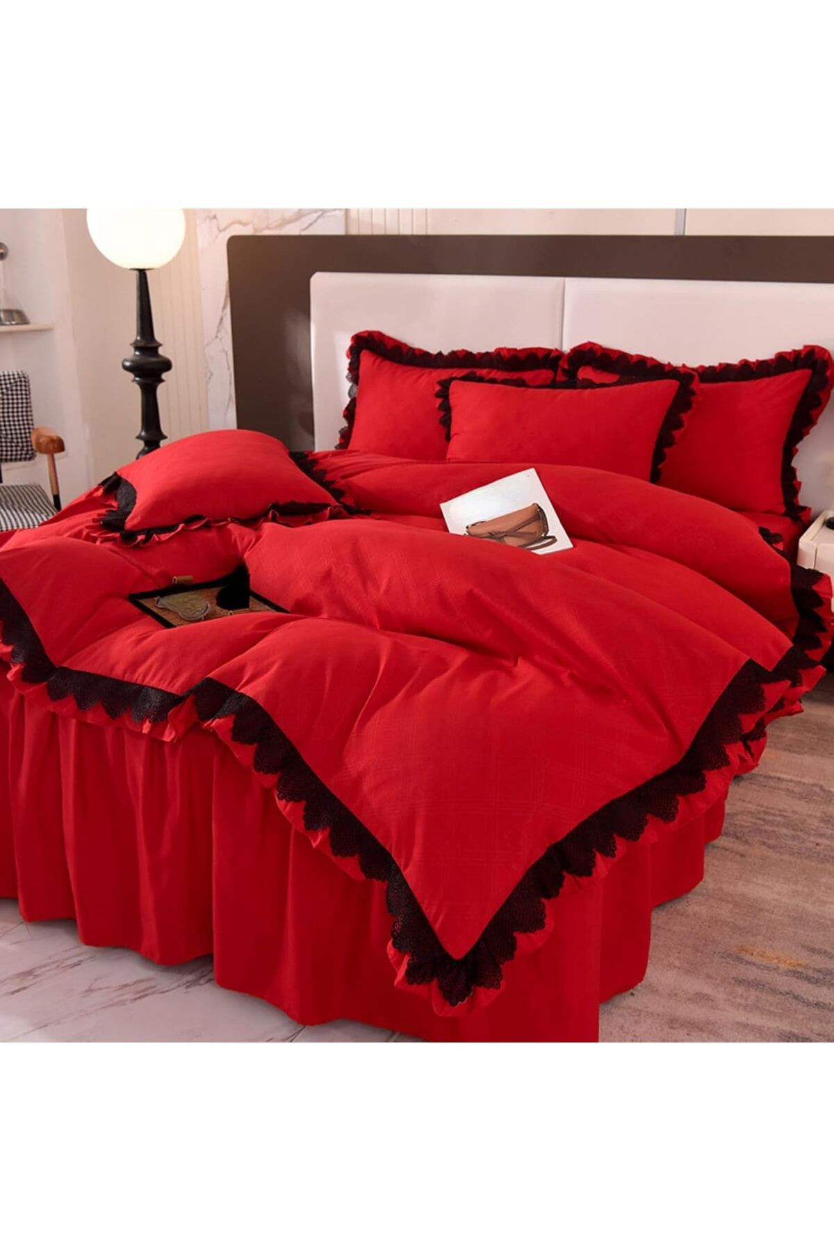 SEPETLESENE ONLİNE STORE Çift Kişilik Nevresim Takımı Vintage Model Fırfır fransız dantel Dizaynlı KRALİÇE SERİSİ