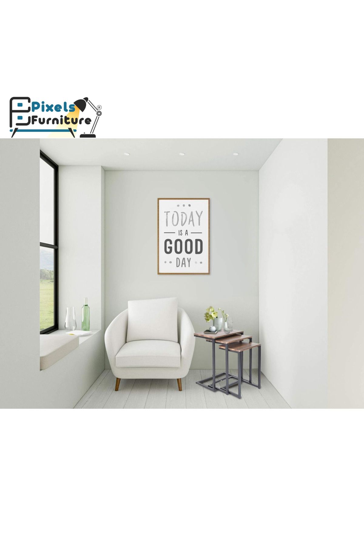 PixelsFurniture-طقم طاولات جانبية متداخلة بتصميم ريفي عصري مكون من 3 قطع من بكسل الأثاث 4