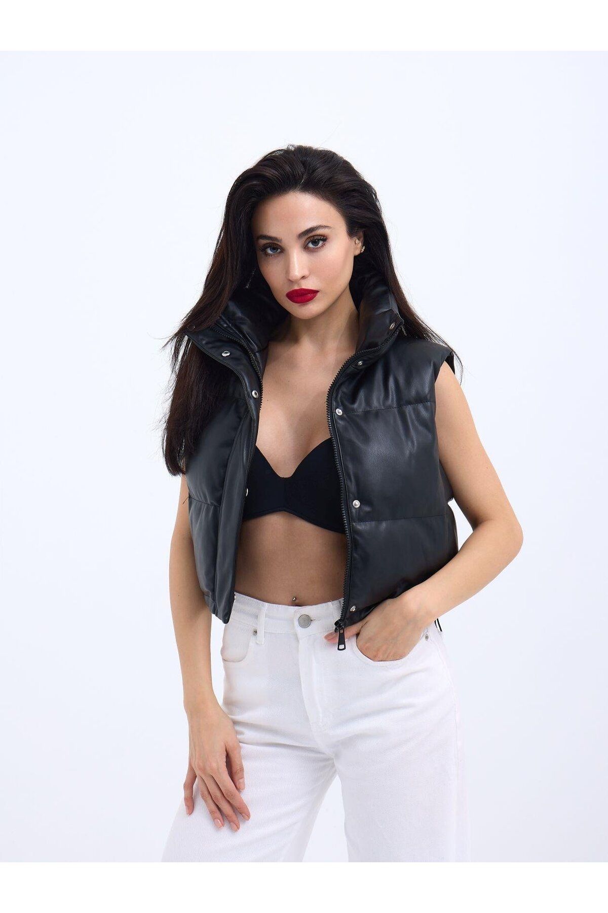 ARUZ MODA 7240 DERİ YELEK-SİYAH