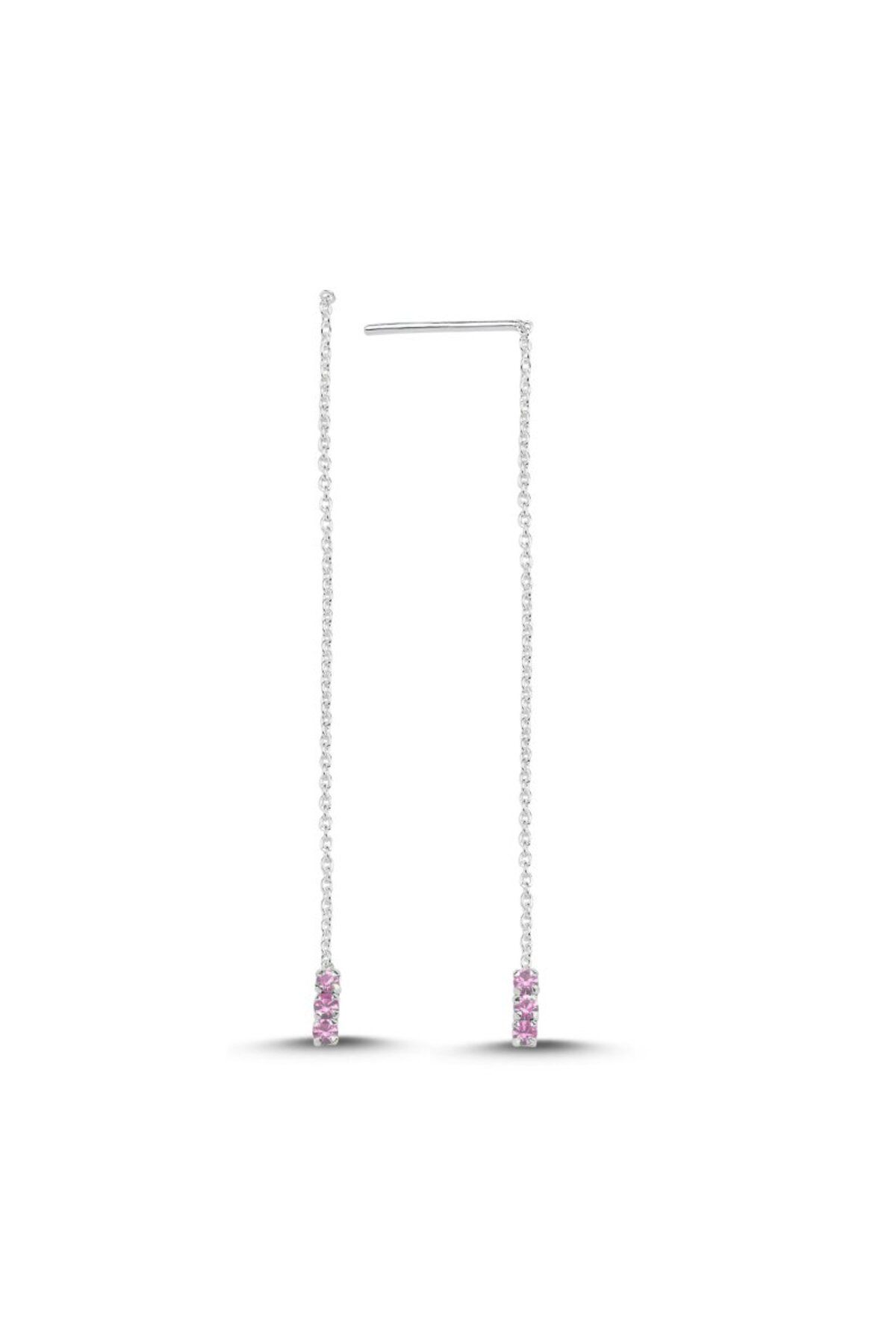 aserimo Sallantılı Pembe Zirkon Taşlı Japon Küpe