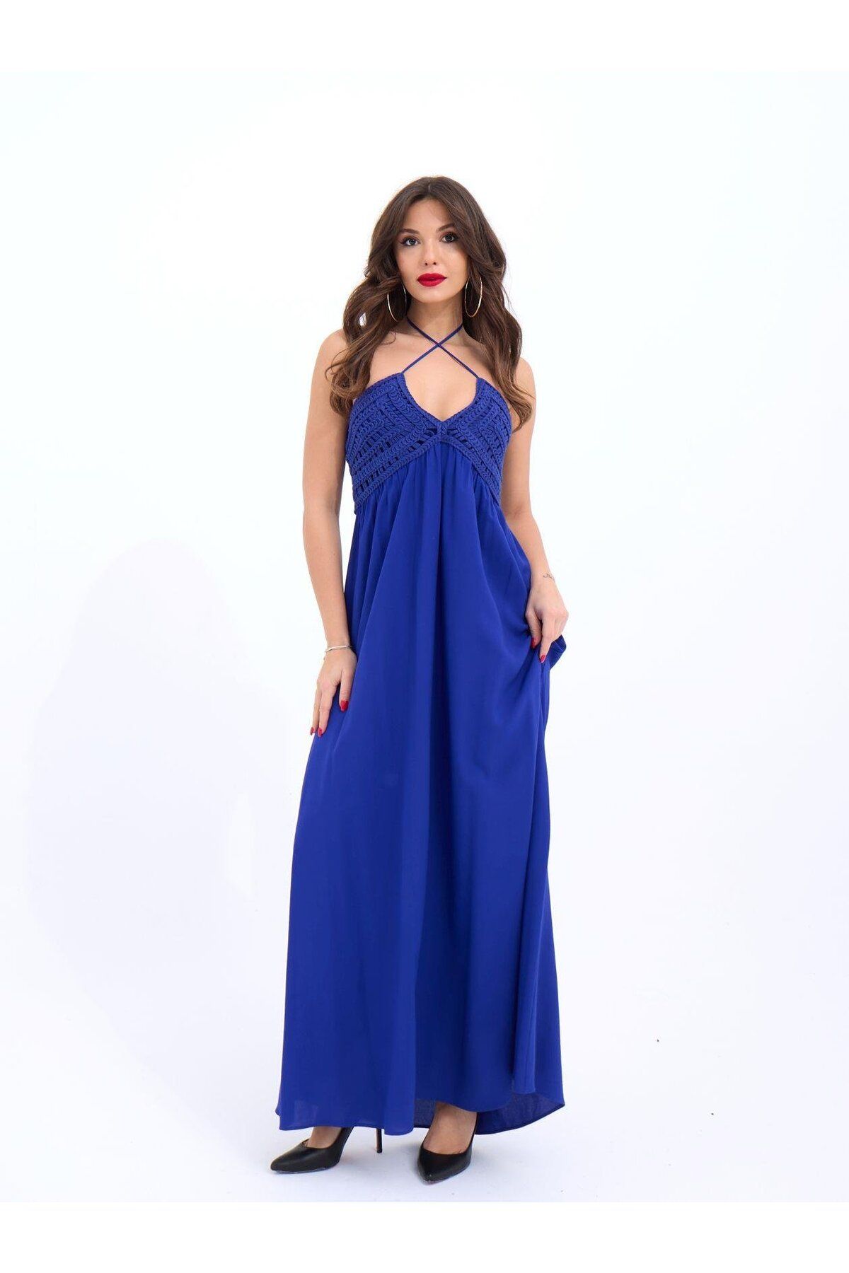 ARUZ MODA 7098 ELBİSE-SAX