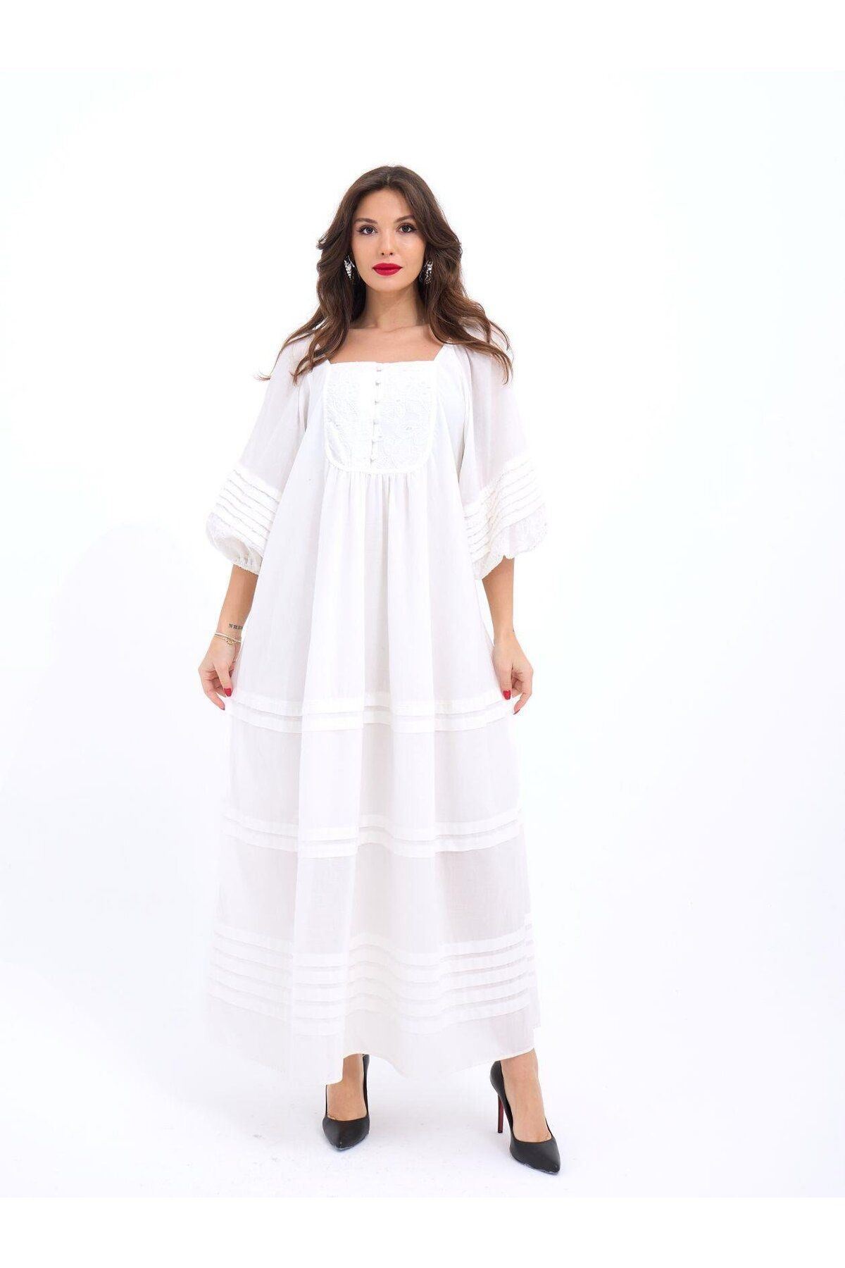 ARUZ MODA 6940 ELBİSE-EKRU