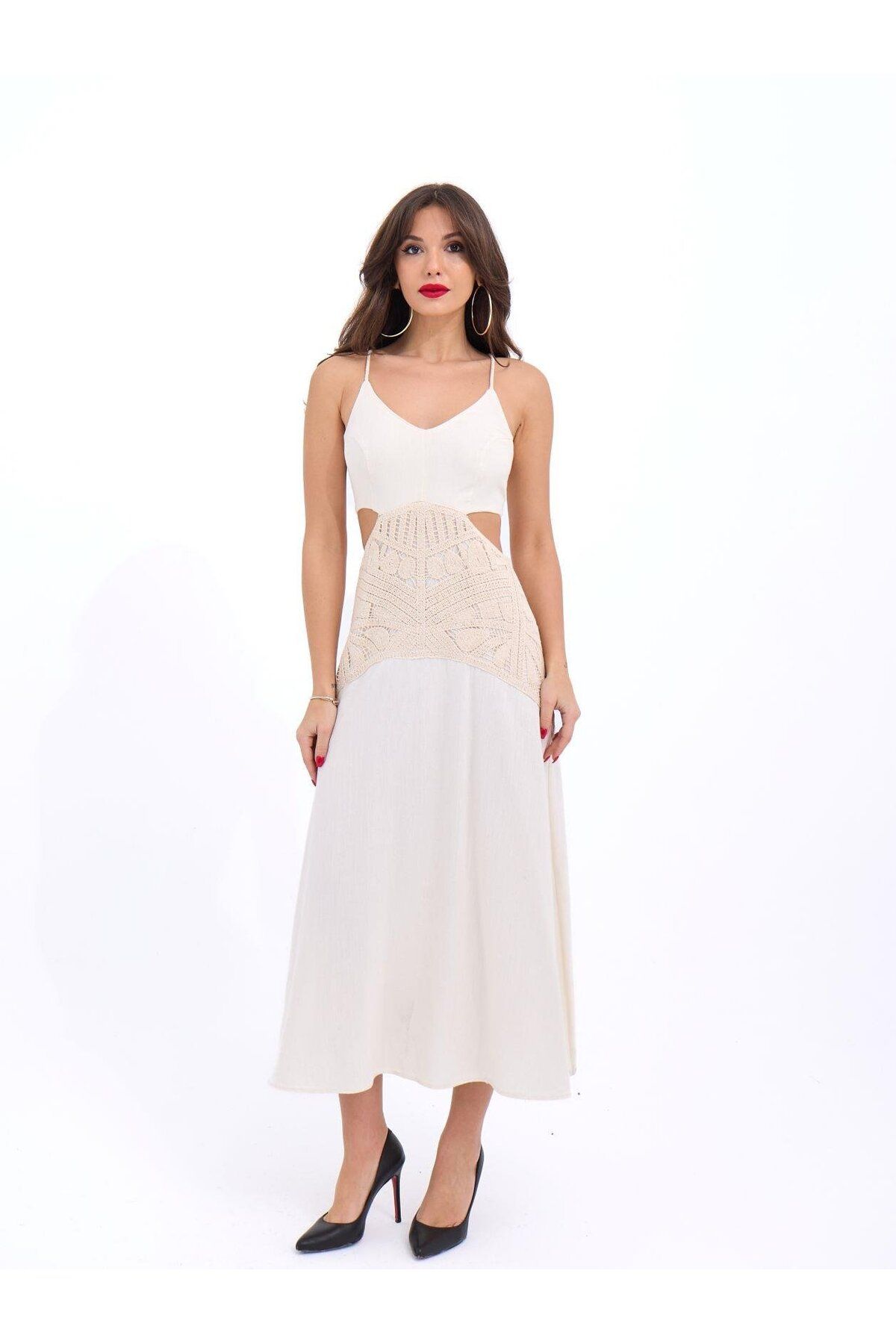 ARUZ MODA 6229 ELBİSE-BEJ